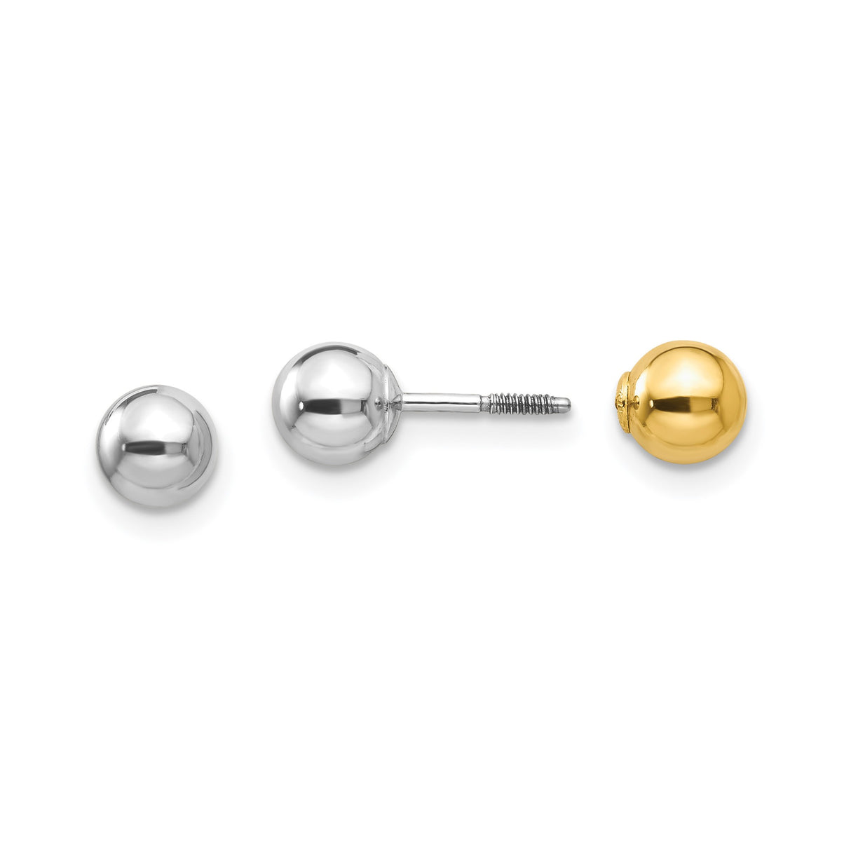 14k Two Tone Gold Ball Stud Earrings with Screw Back, Polished Minimalist Style
