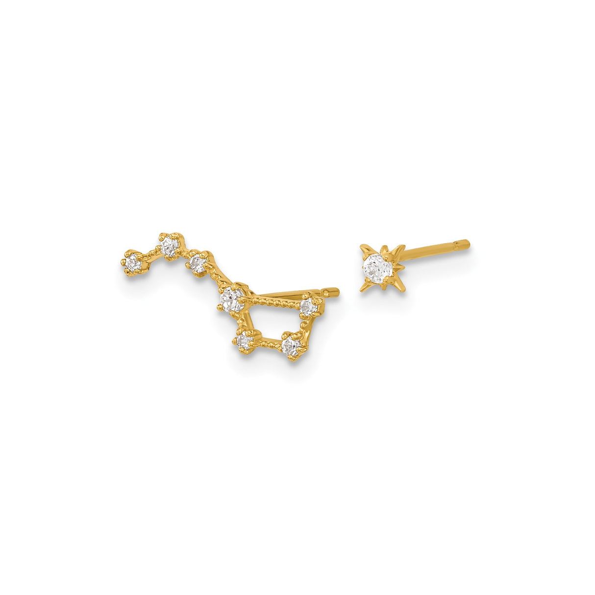 14k Yellow Gold Stud Earrings with Cubic Zirconia, Big Dipper Constellation Design