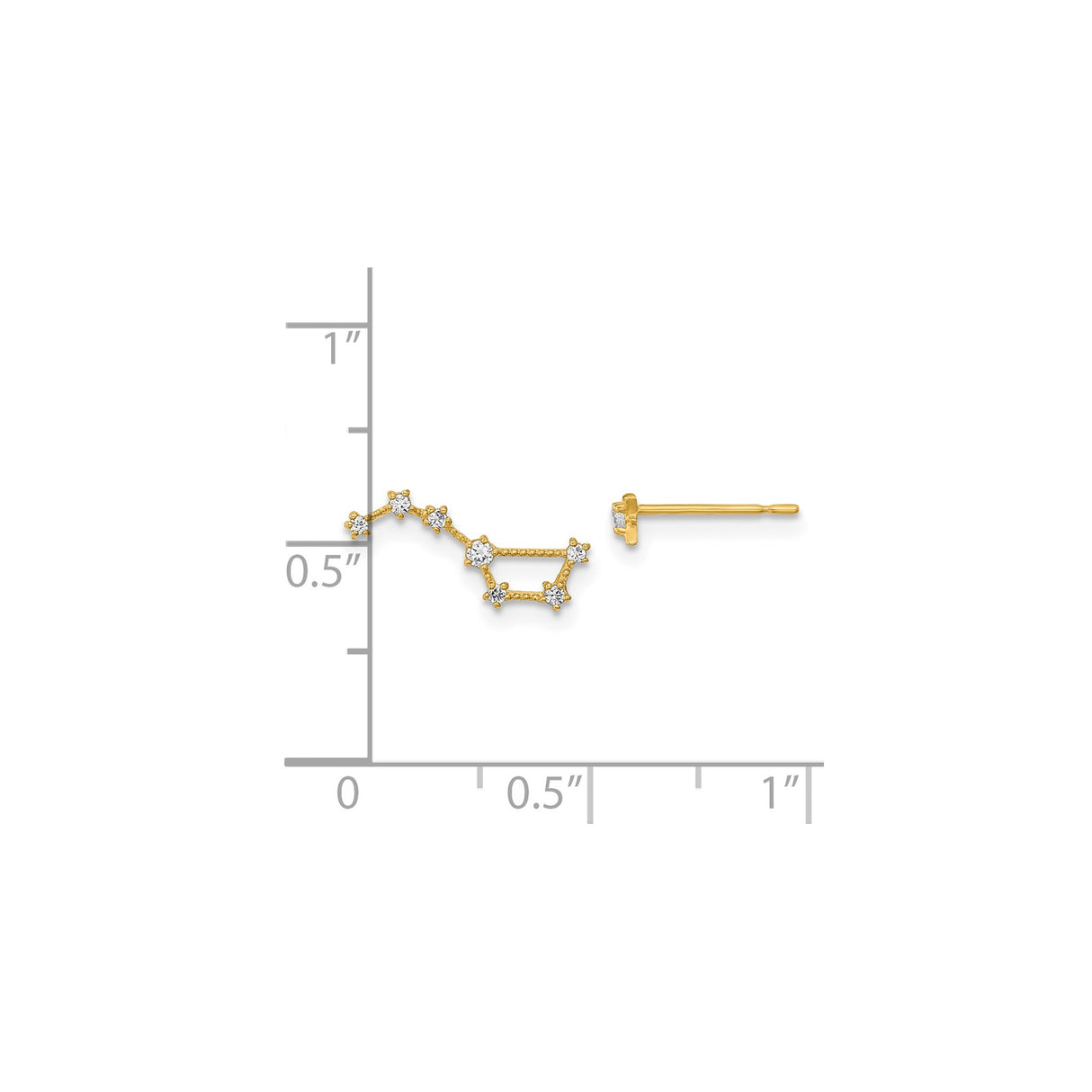 14k Yellow Gold Stud Earrings with Cubic Zirconia, Big Dipper Constellation Design
