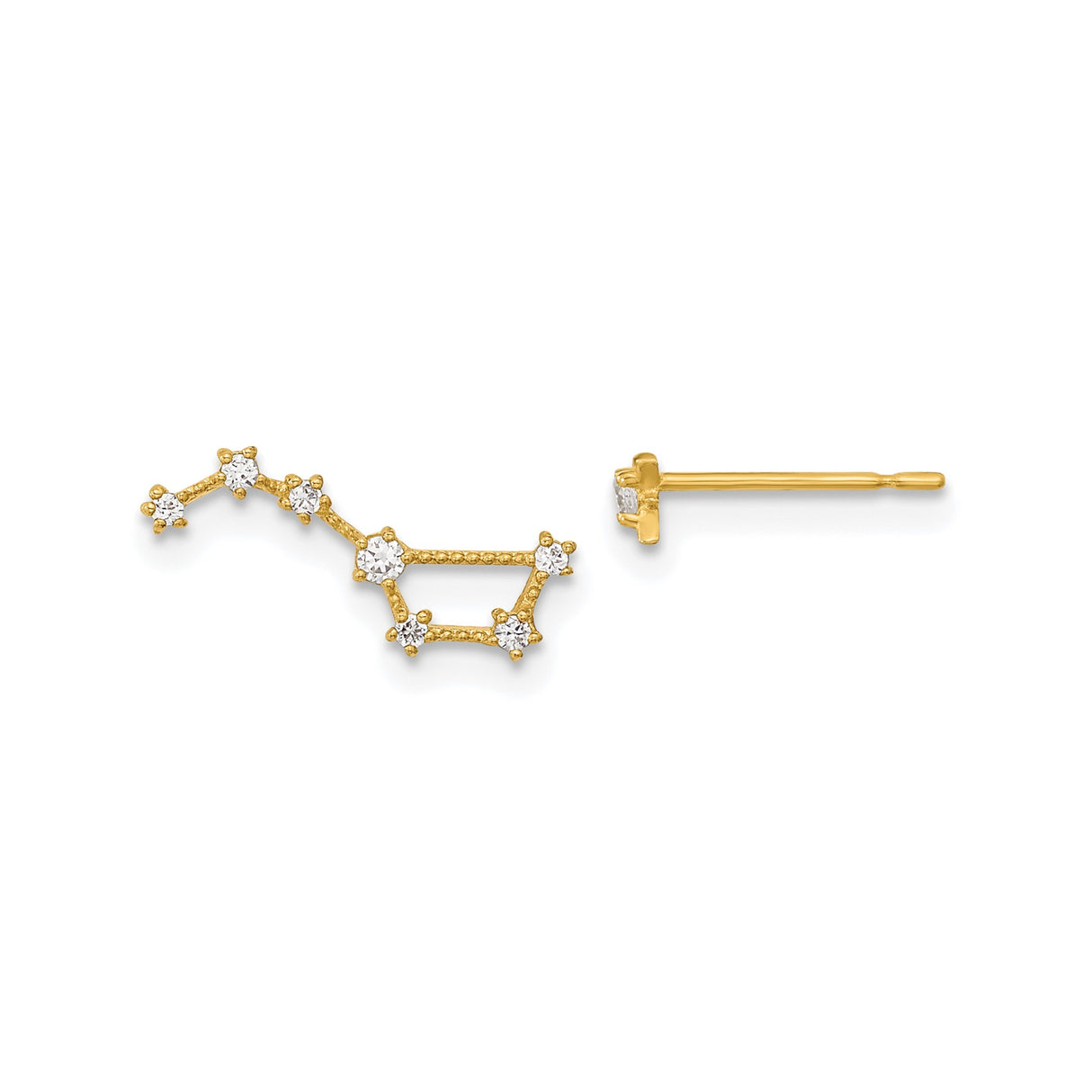 14k Yellow Gold Stud Earrings with Cubic Zirconia, Big Dipper Constellation Design