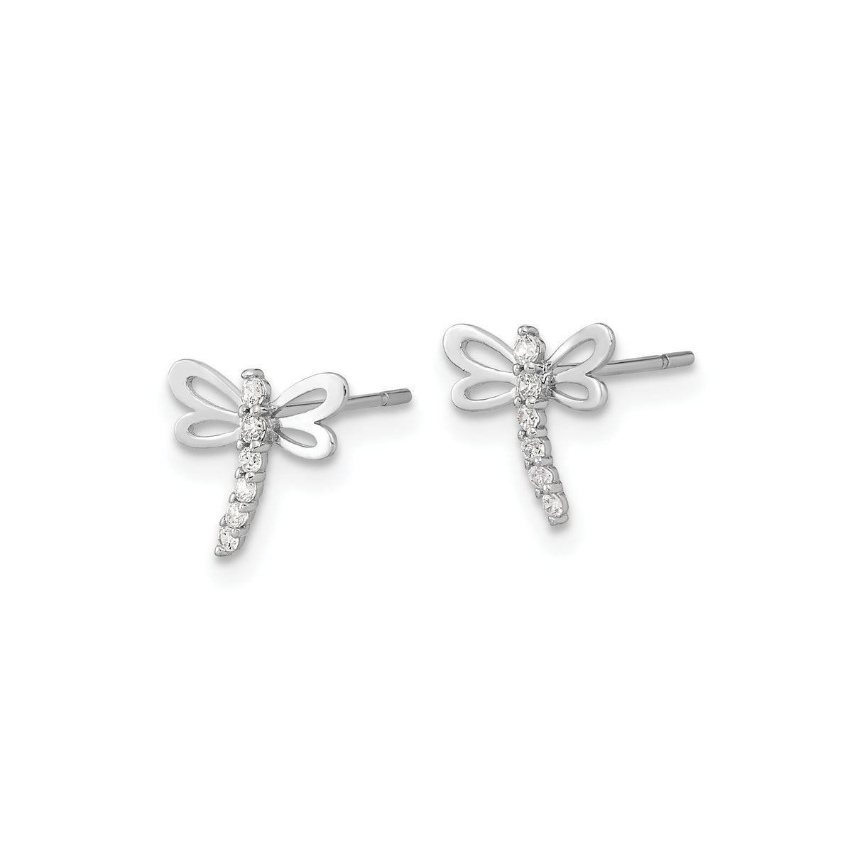 14k White Gold Dragonfly Stud Earrings with Cubic Zirconia and Openwork Wings