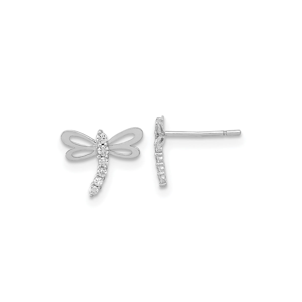 14k White Gold Dragonfly Stud Earrings with Cubic Zirconia and Openwork Wings
