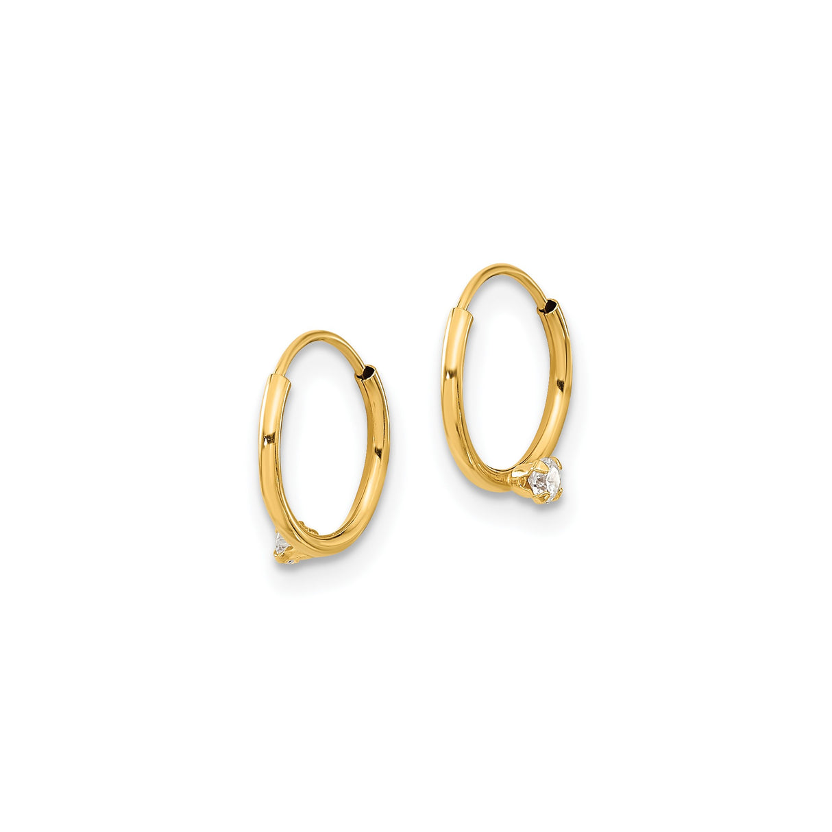 14k Yellow Gold Hoop Earrings with Cubic Zirconia, Prong Set Minimalist Design