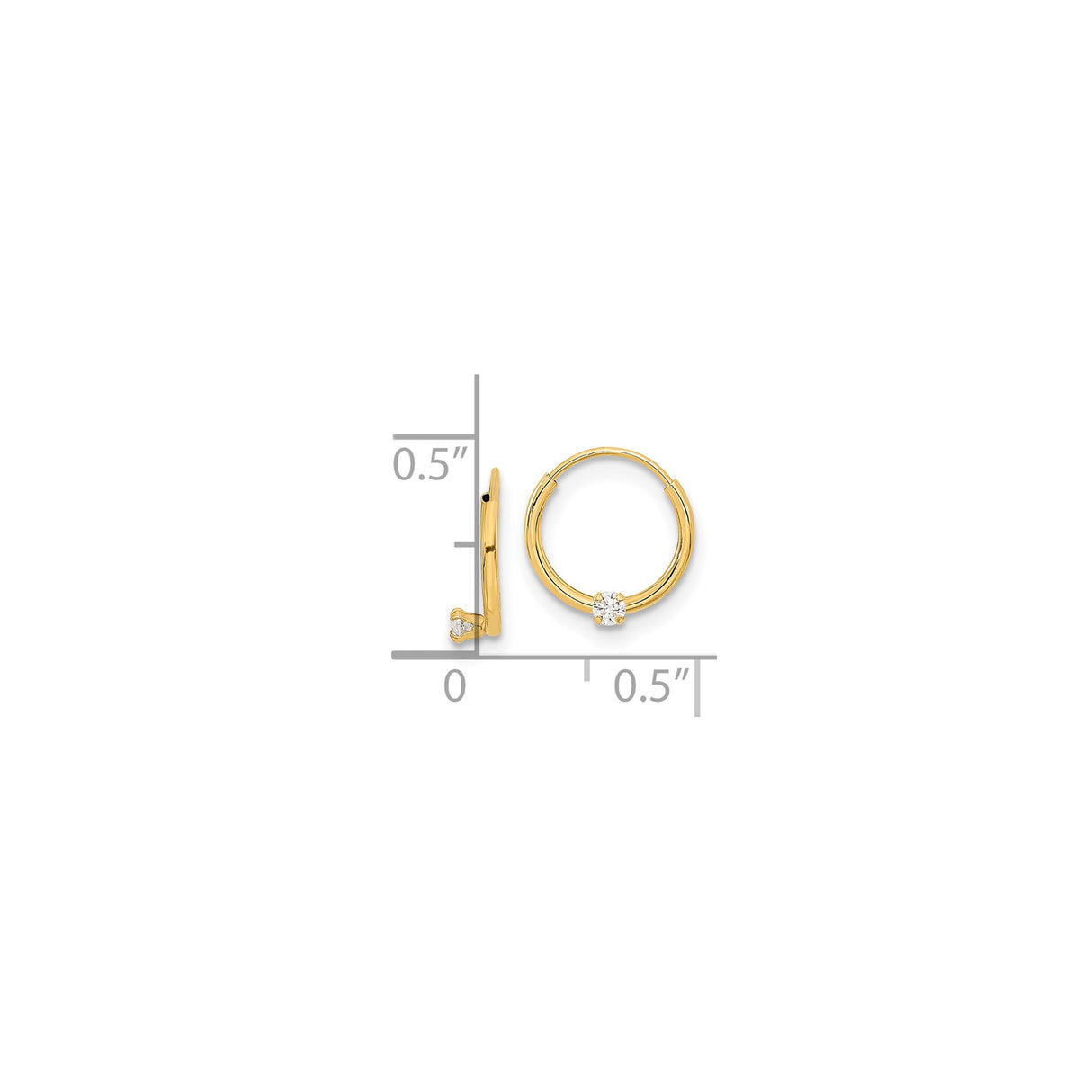 14k Yellow Gold Hoop Earrings with Cubic Zirconia, Prong Set Minimalist Design