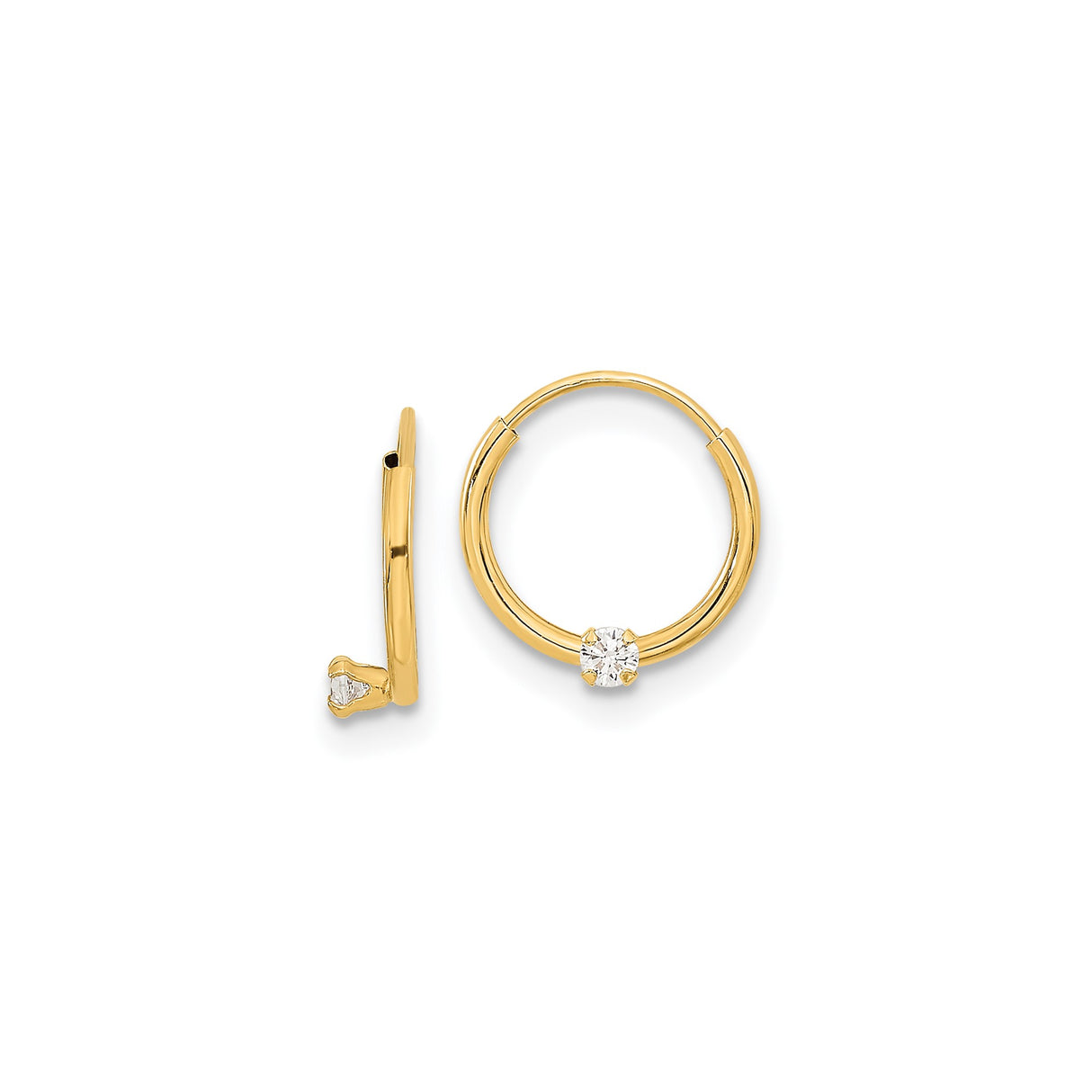 14k Yellow Gold Hoop Earrings with Cubic Zirconia, Prong Set Minimalist Design