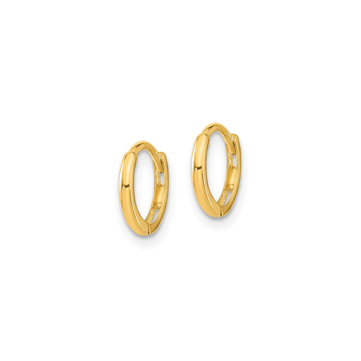 14k Yellow Gold Small Hoop Earrings, Hinged Sleeper Style, Unisex Polished Lightweight Design