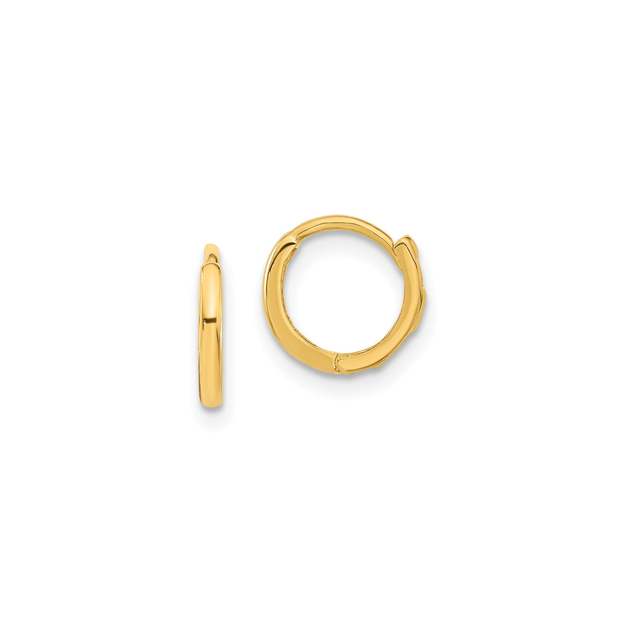 14k Yellow Gold Small Hoop Earrings, Hinged Sleeper Style, Unisex Polished Lightweight Design