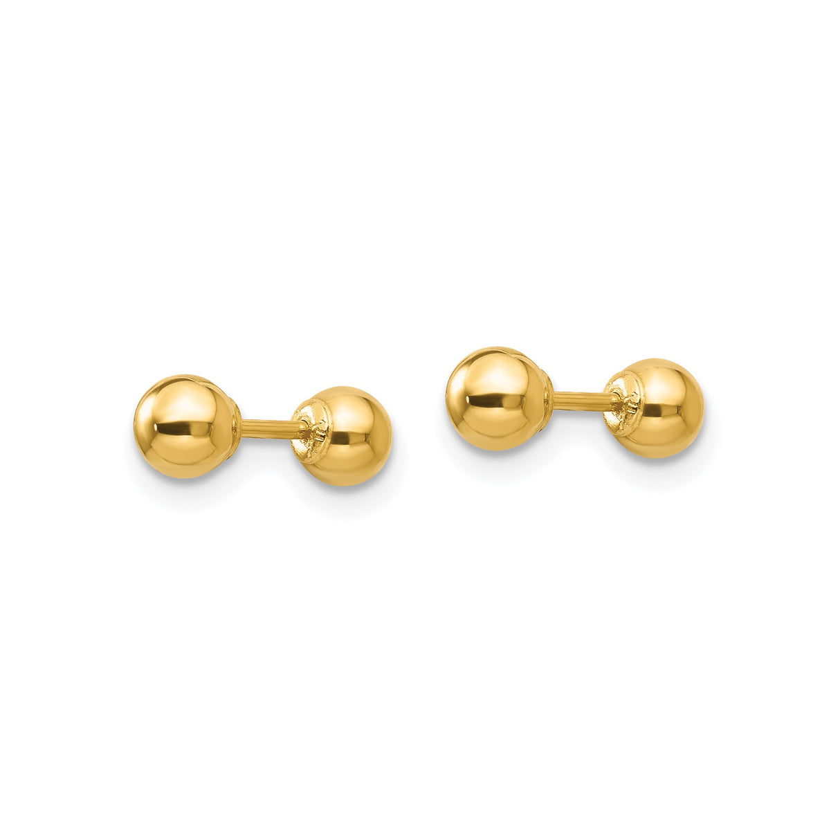 14k Yellow Gold Ball Stud Earrings, Screw-Back, Minimalist Polished Finish, Unisex Fine Jewelry