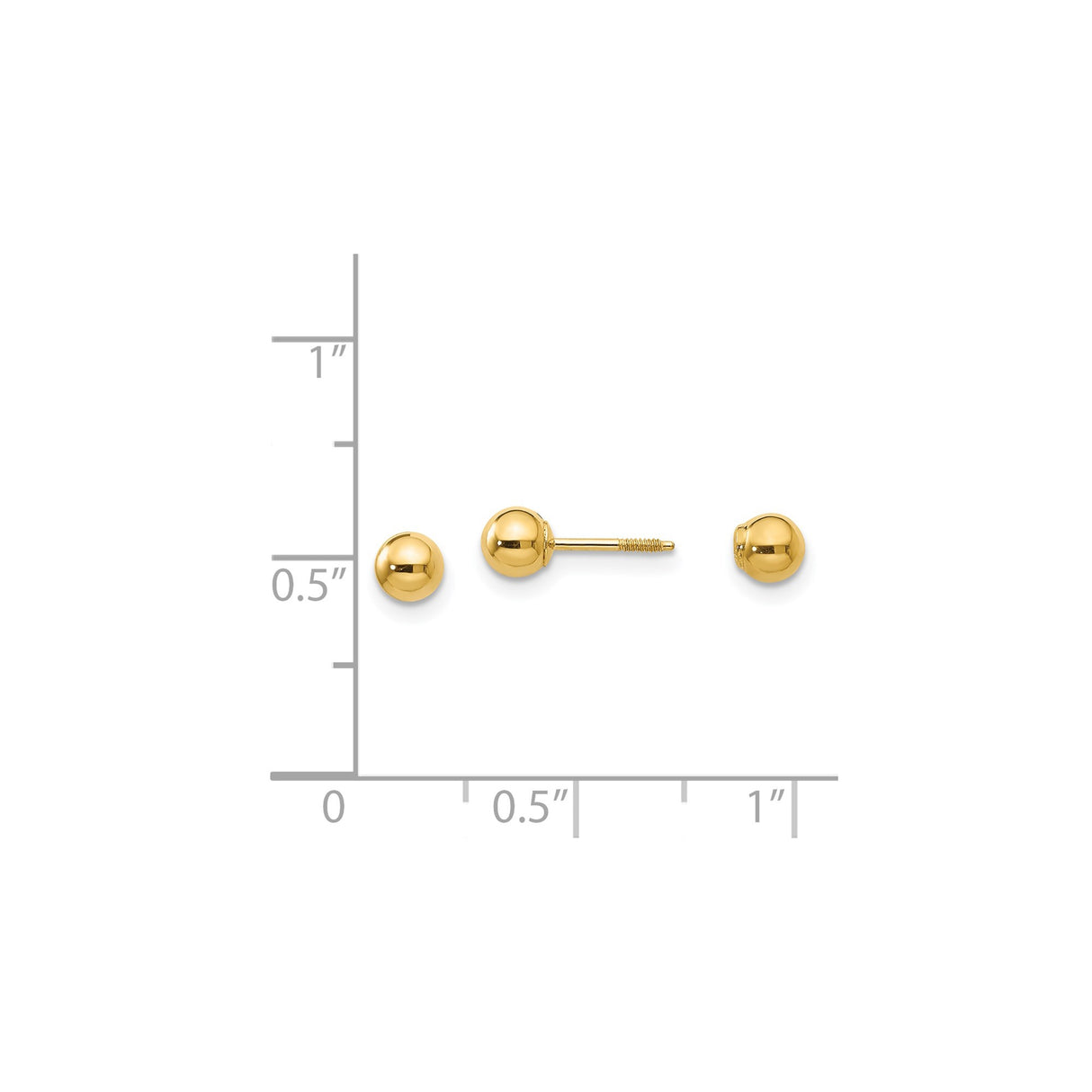 14k Yellow Gold Ball Stud Earrings, Screw-Back, Minimalist Polished Finish, Unisex Fine Jewelry