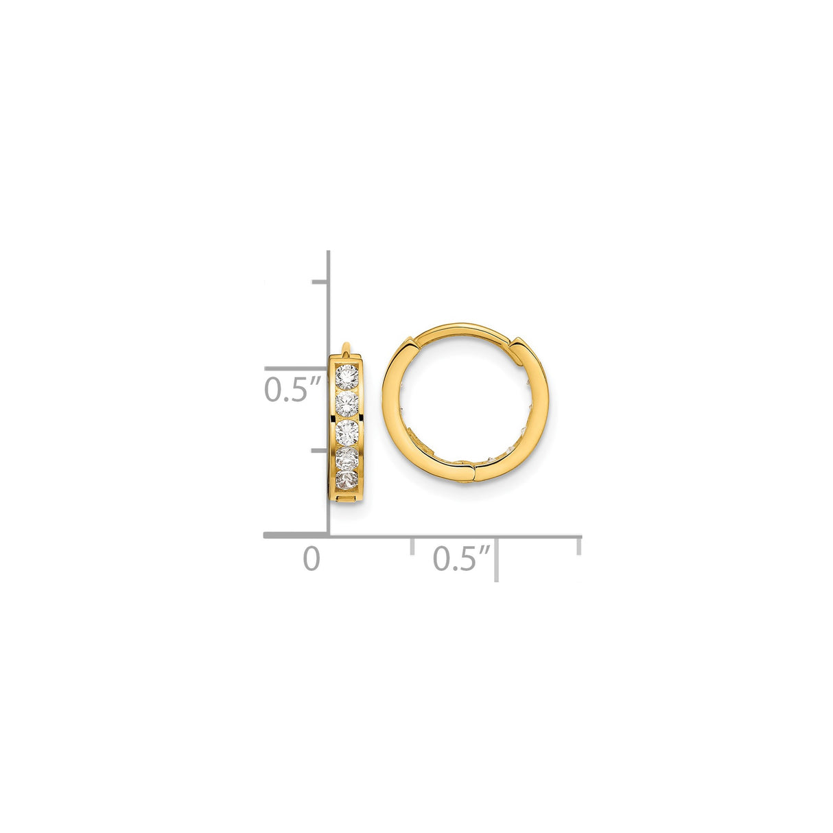 14k Yellow Gold Hoop Earrings with Channel Set Round White Stones, Reversible Lightweight Design