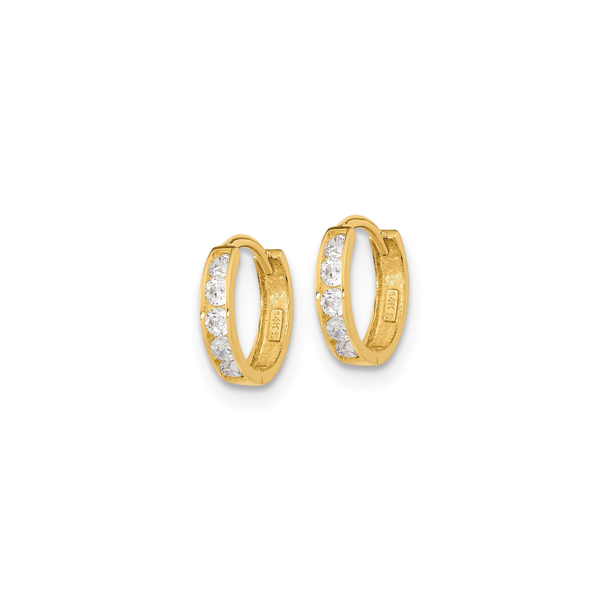 14k Yellow Gold Hoop Earrings with Cubic Zirconia, Channel Set Classic Design