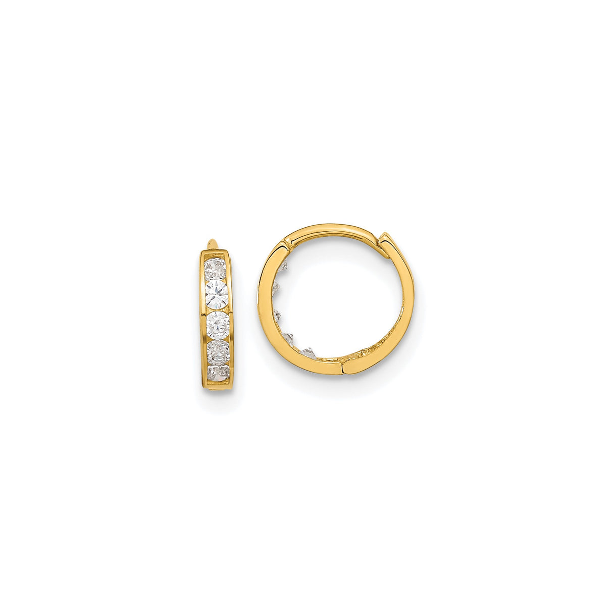 14k Yellow Gold Hoop Earrings with Cubic Zirconia, Channel Set Classic Design