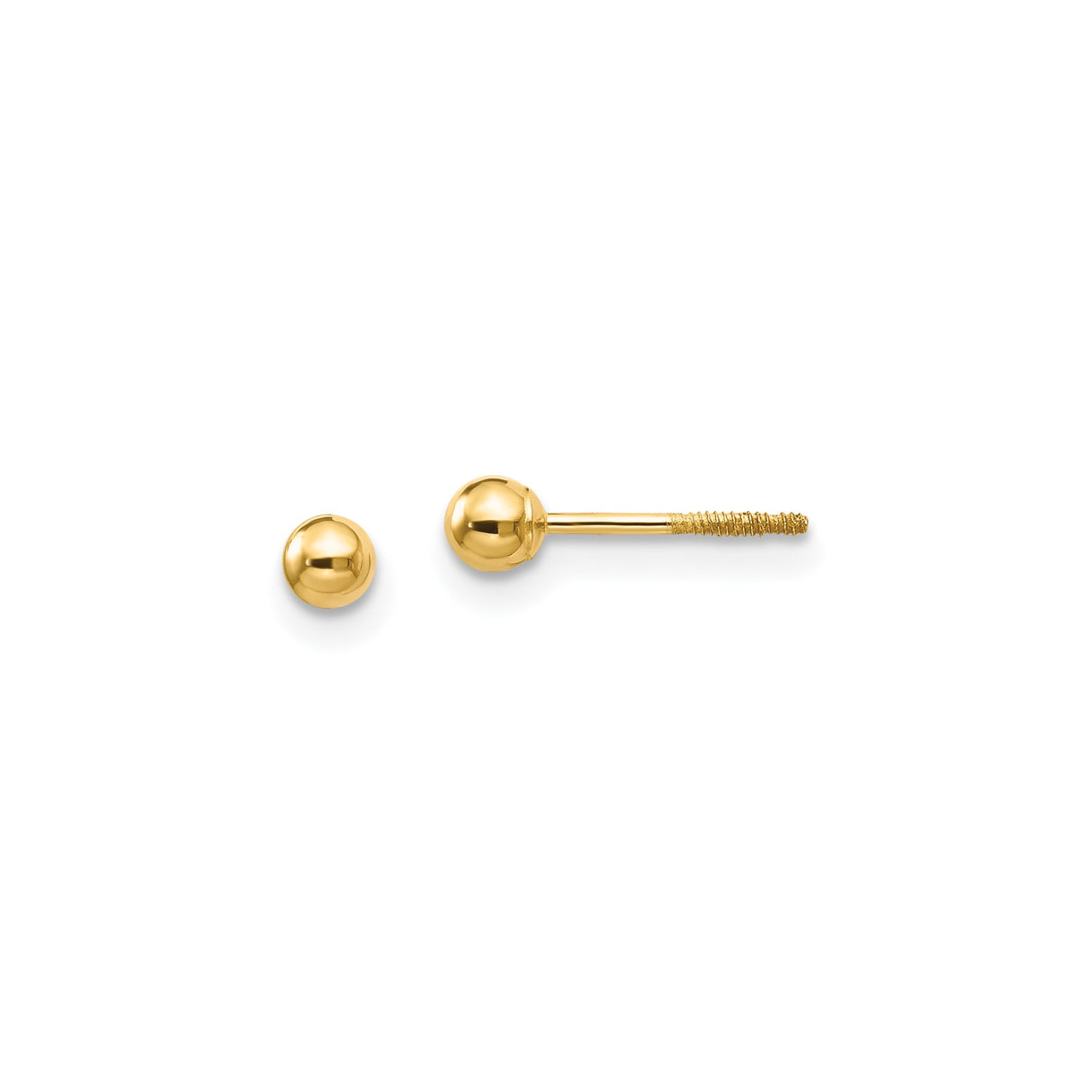 14k Yellow Gold Ball Stud Earrings with Screw Back, Hypoallergenic Polished Design for Women