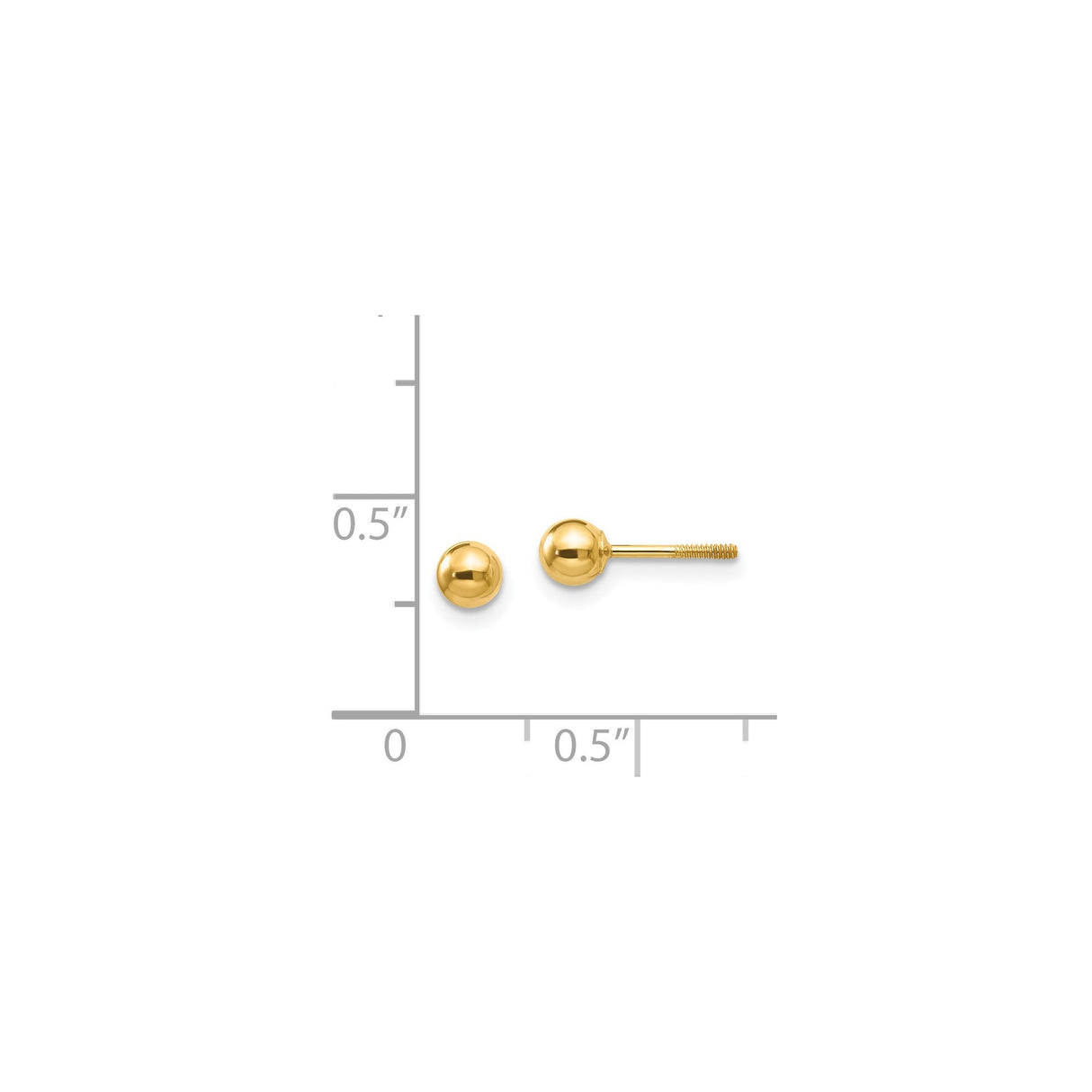 14k Yellow Gold Ball Stud Earrings, Screw Back, Polished Spheres, Lightweight Unisex Jewelry