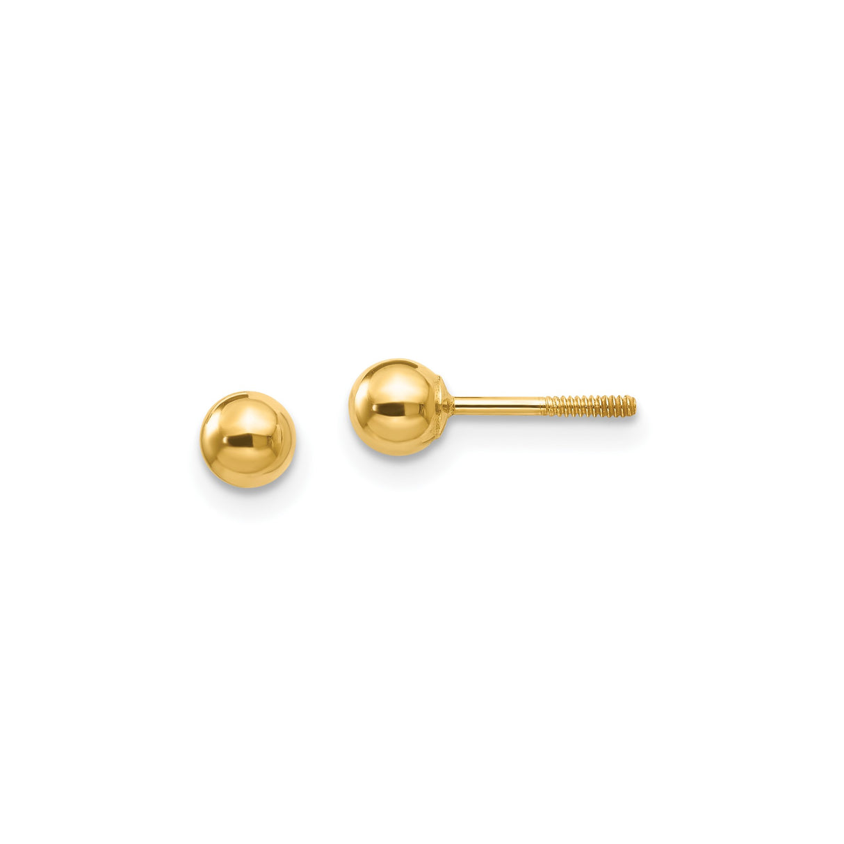 14k Yellow Gold Ball Stud Earrings, Screw Back, Polished Spheres, Lightweight Unisex Jewelry