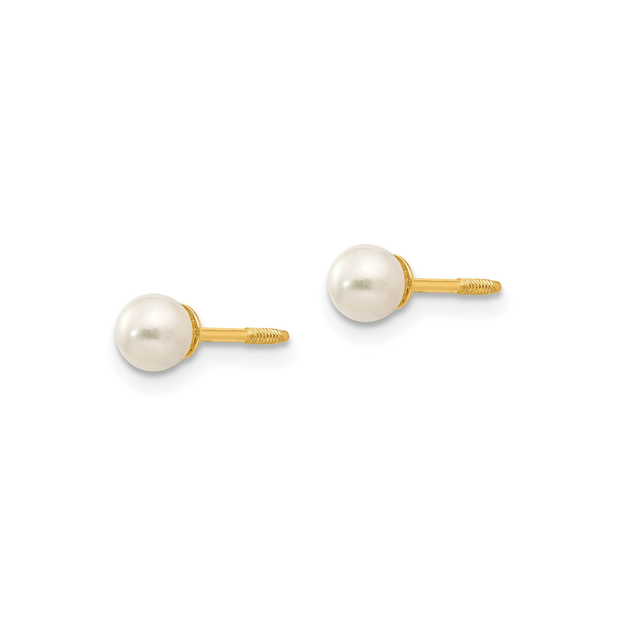 14k Yellow Gold Pearl Stud Earrings with White Cultured Pearls, Screw Back Classic Style for Women