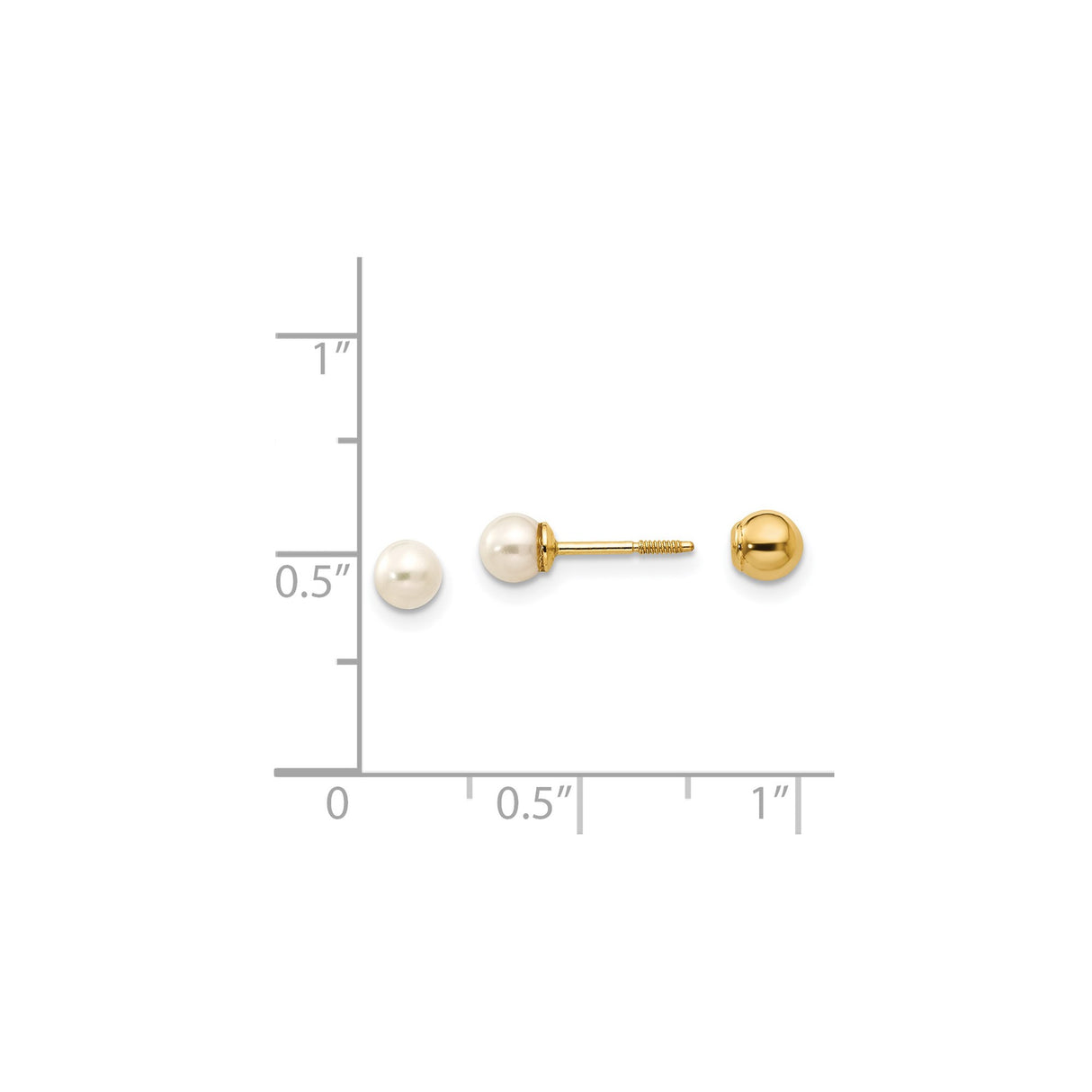 14k Yellow Gold Pearl Stud Earrings with White Cultured Pearls, Screw Back Classic Style for Women