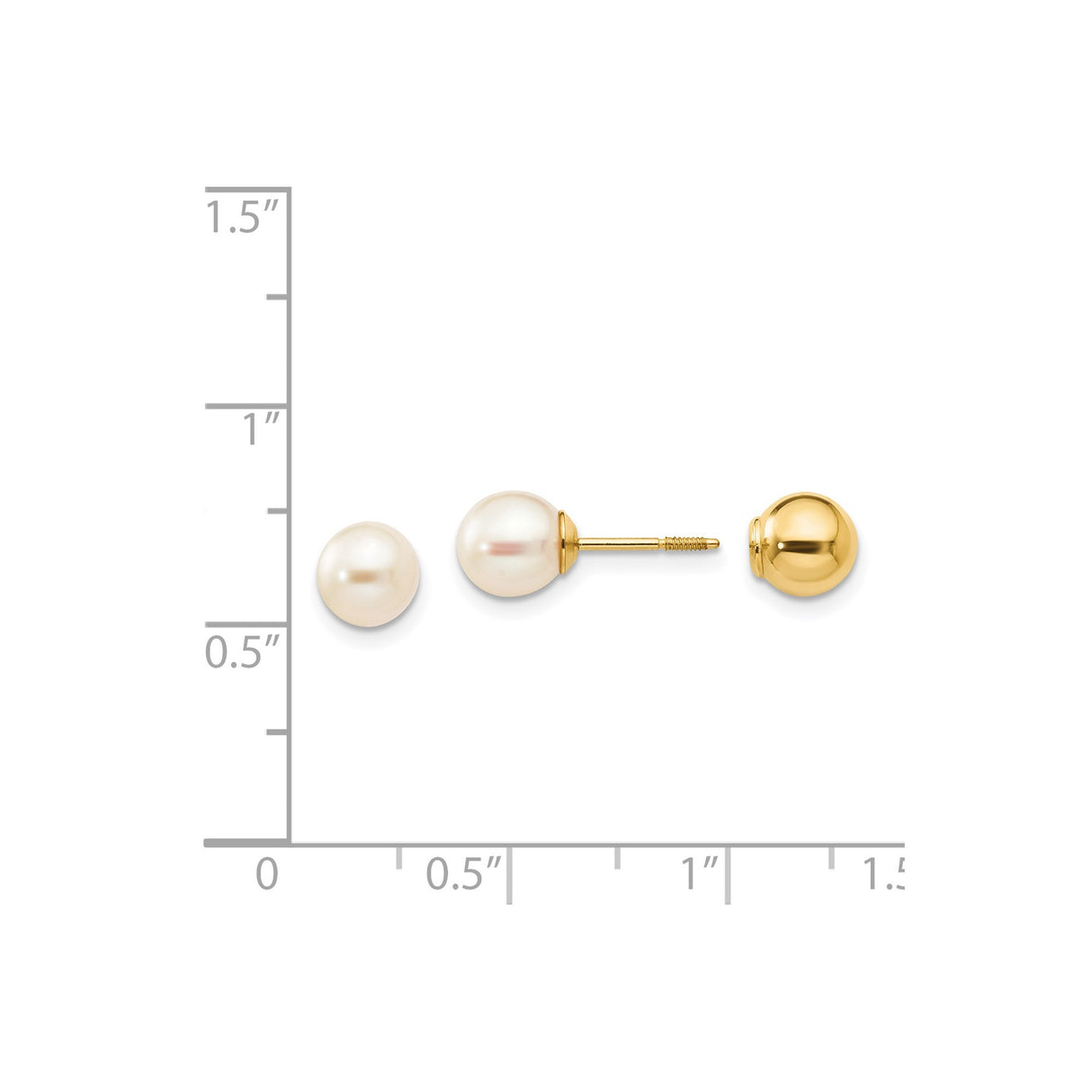 14k Yellow Gold Pearl Stud Earrings with White Cultured Pearls, Screw-Back, Classic Style