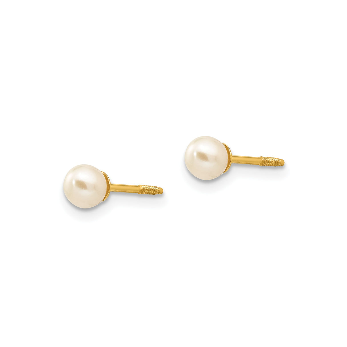 14k Yellow Gold Pearl Stud Earrings with Round White Cultured Pearls, Screw Back, Classic Style