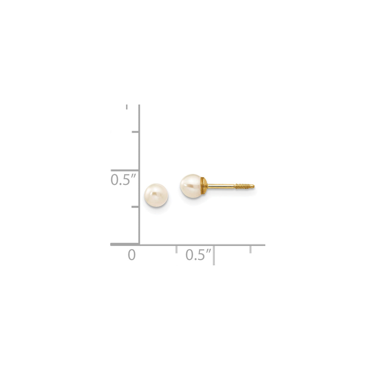 14k Yellow Gold Pearl Stud Earrings with Round White Cultured Pearls, Screw Back, Classic Style