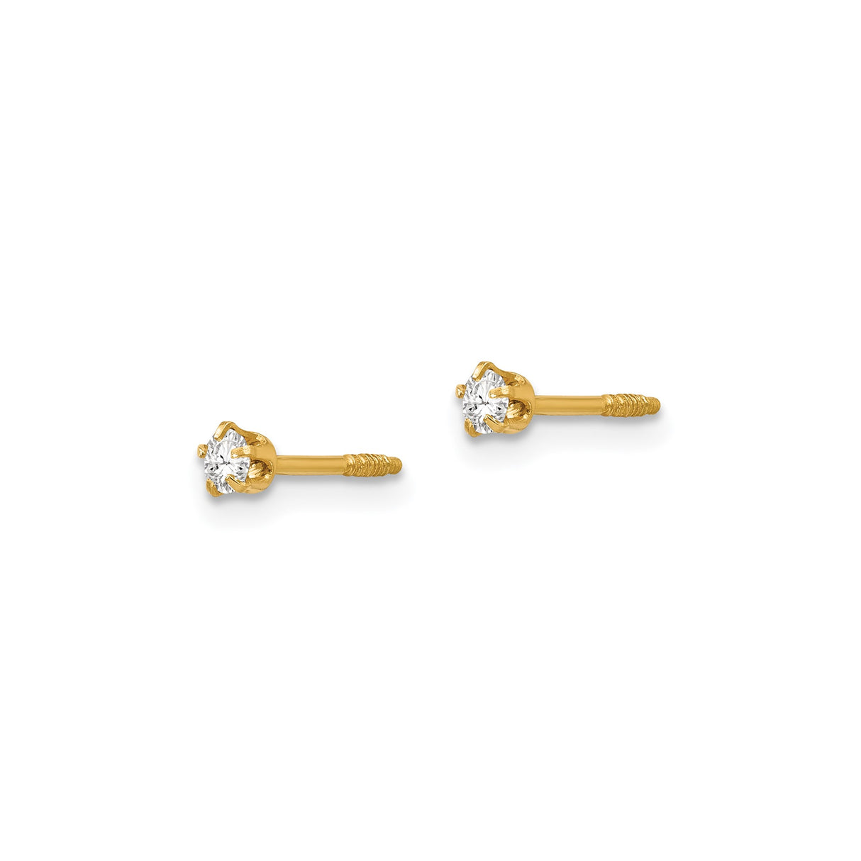 14k Yellow Gold Stud Earrings with Cubic Zirconia, Solitaire Design, Screw Back Closure