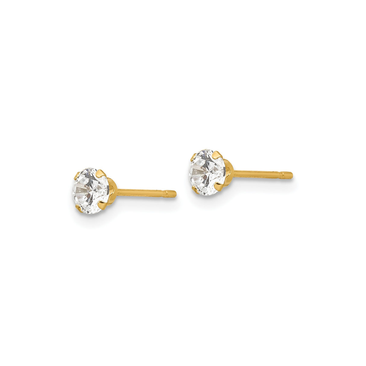 14k Yellow Gold Stud Earrings with Round Cubic Zirconia in Solitaire Setting