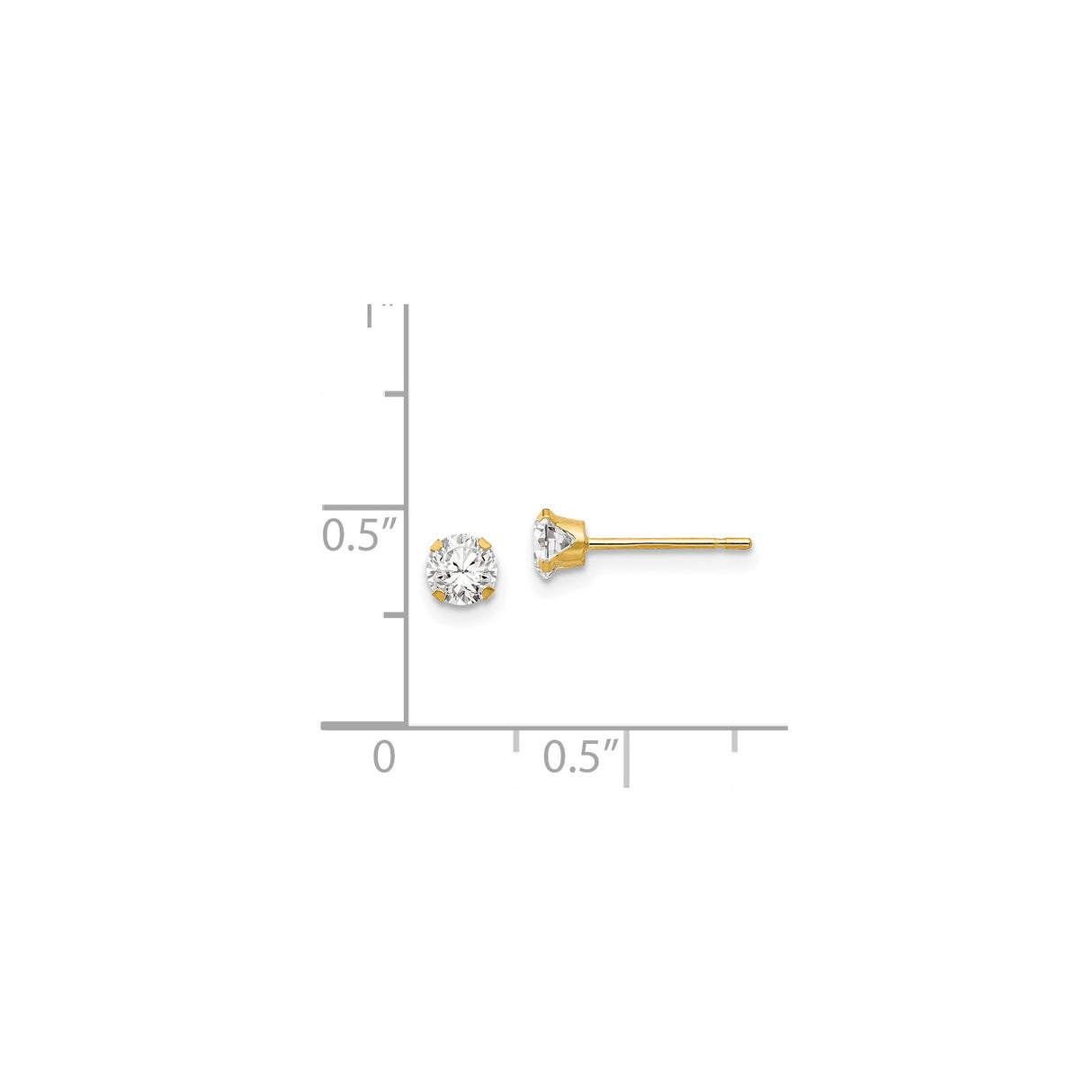 14k Yellow Gold Stud Earrings with Round Cubic Zirconia in Solitaire Setting