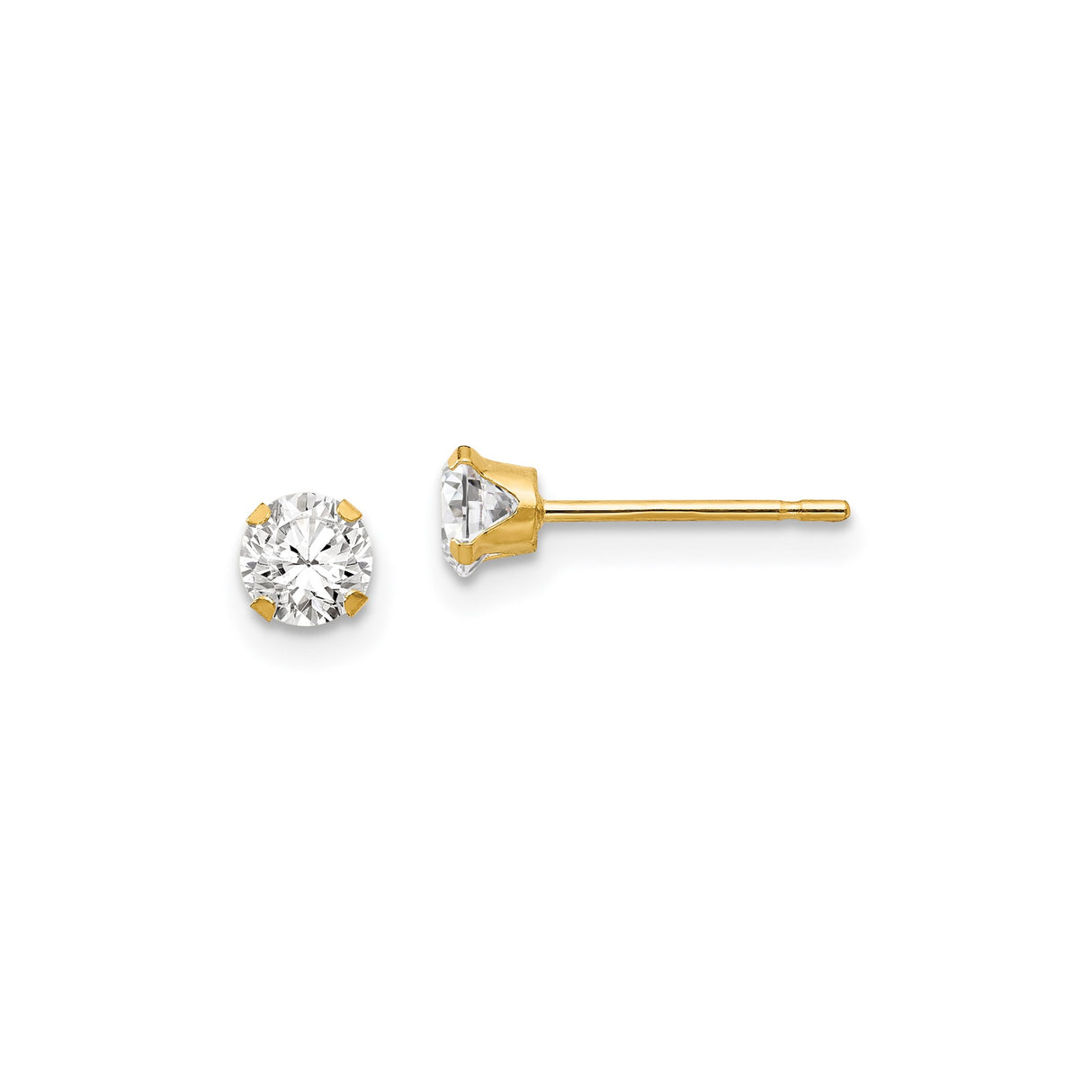 14k Yellow Gold Stud Earrings with Round Cubic Zirconia in Solitaire Setting