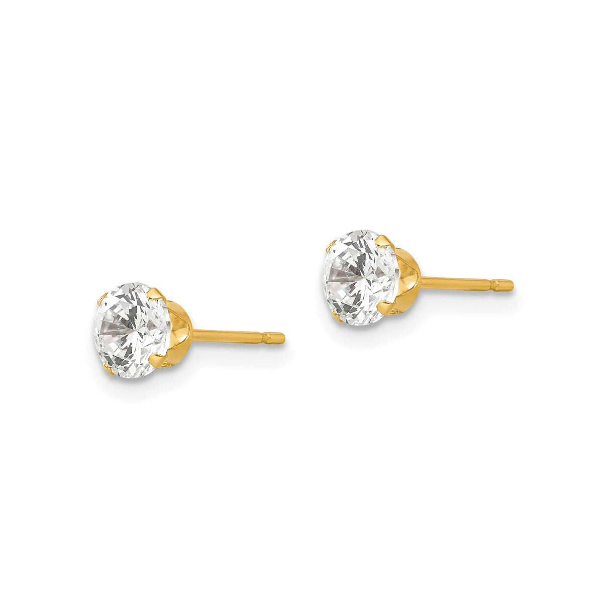 14k Yellow Gold Stud Earrings with Cubic Zirconia, Round Solitaire Four Prong Setting