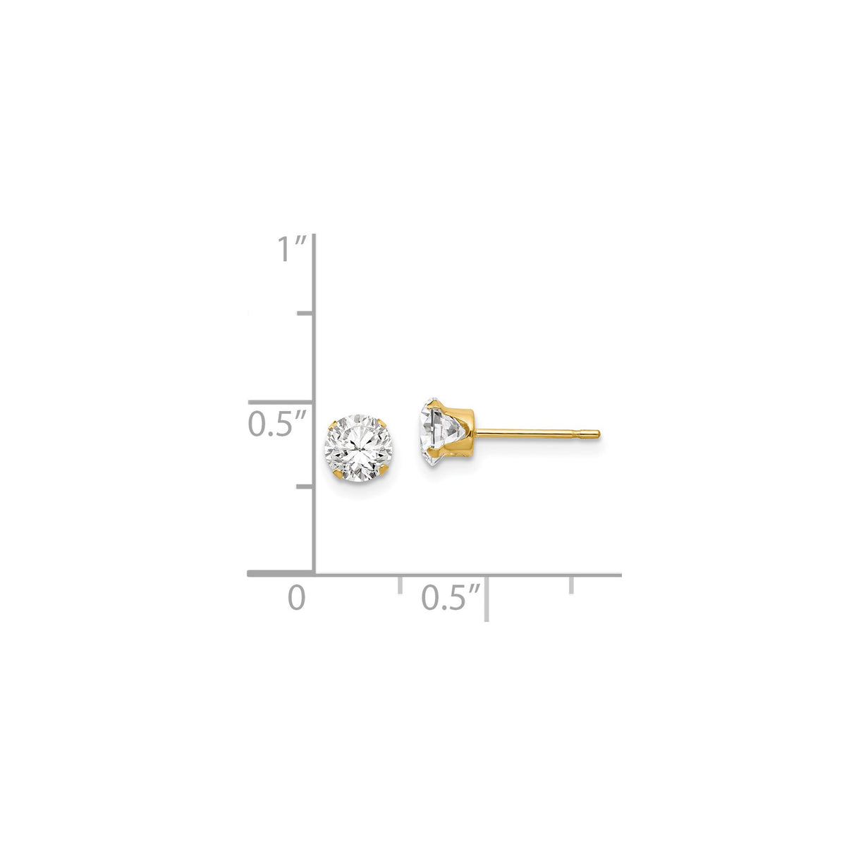 14k Yellow Gold Stud Earrings with Cubic Zirconia, Round Solitaire Four Prong Setting