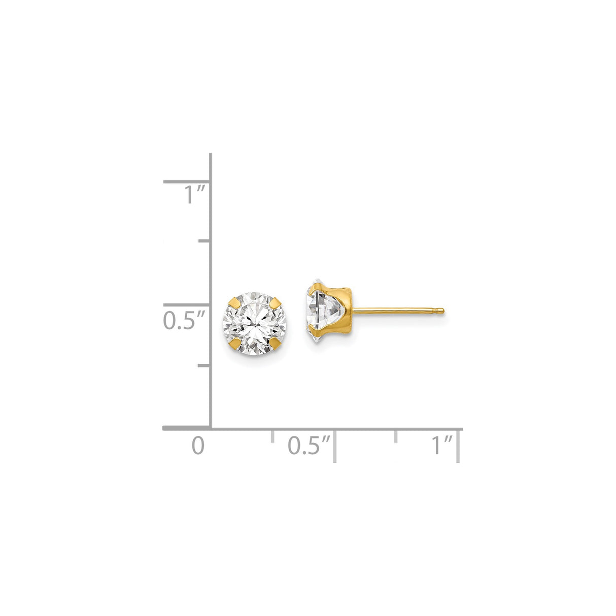14k Yellow Gold Stud Earrings with Cubic Zirconia, Classic Solitaire Four Prong Setting