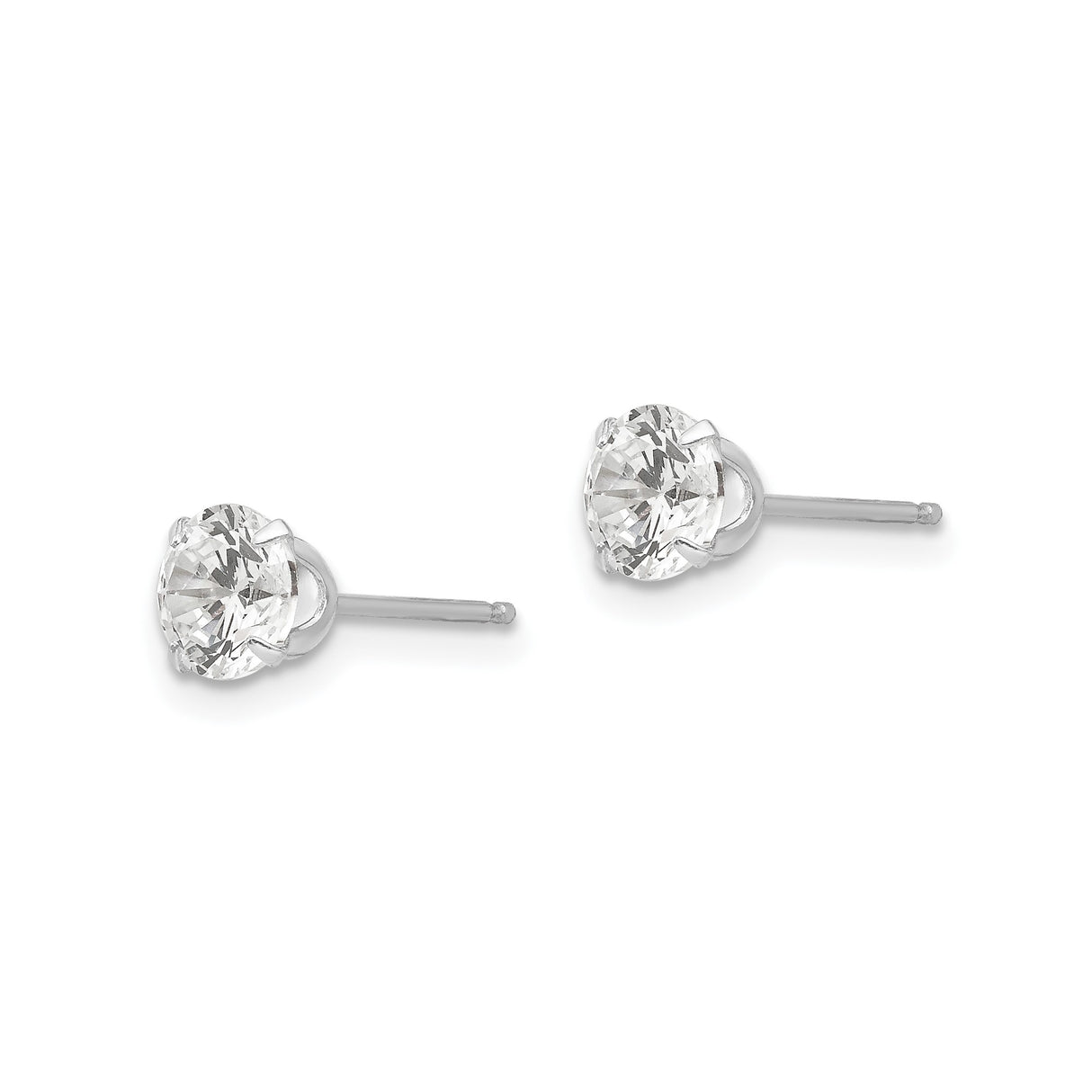 14k White Gold Stud Earrings with Cubic Zirconia in Classic Four Prong Solitaire Setting