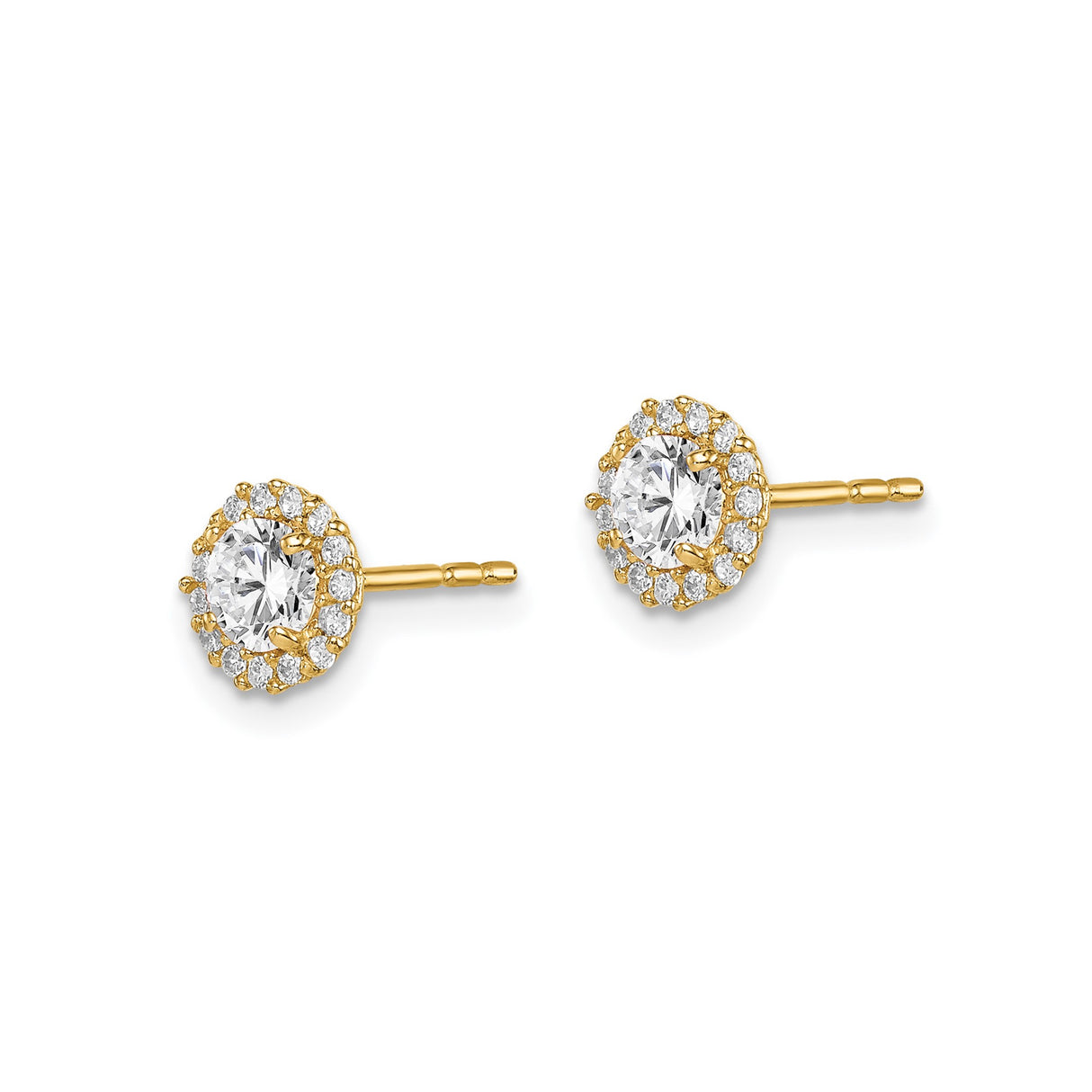 14k Yellow Gold Stud Earrings with Round Center and Halo Design for Women