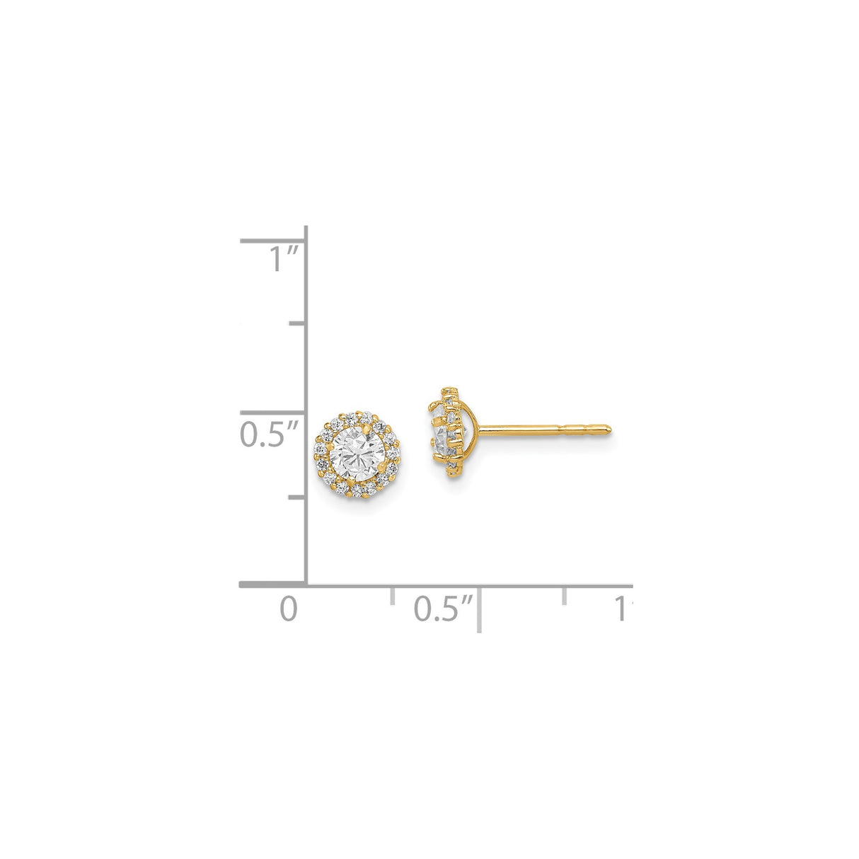 14k Yellow Gold Stud Earrings with Round Center and Halo Design for Women