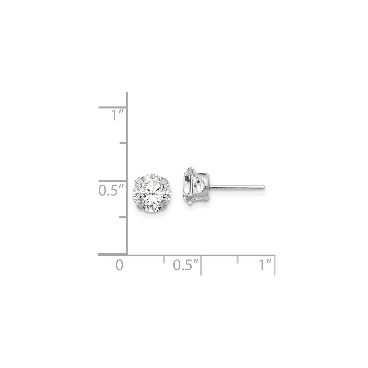 14k White Gold Stud Earrings with Cubic Zirconia, Solitaire Four Prong Setting, Minimalist Style