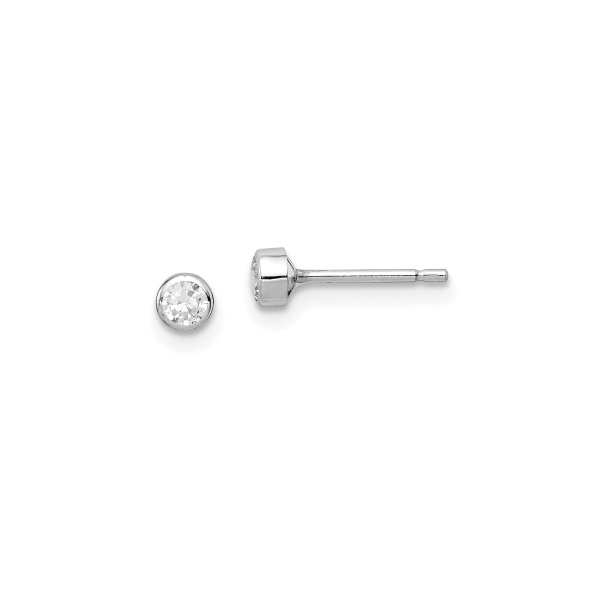 14k White Gold Stud Earrings with Cubic Zirconia, Bezel Set Round Minimalist Design for Women