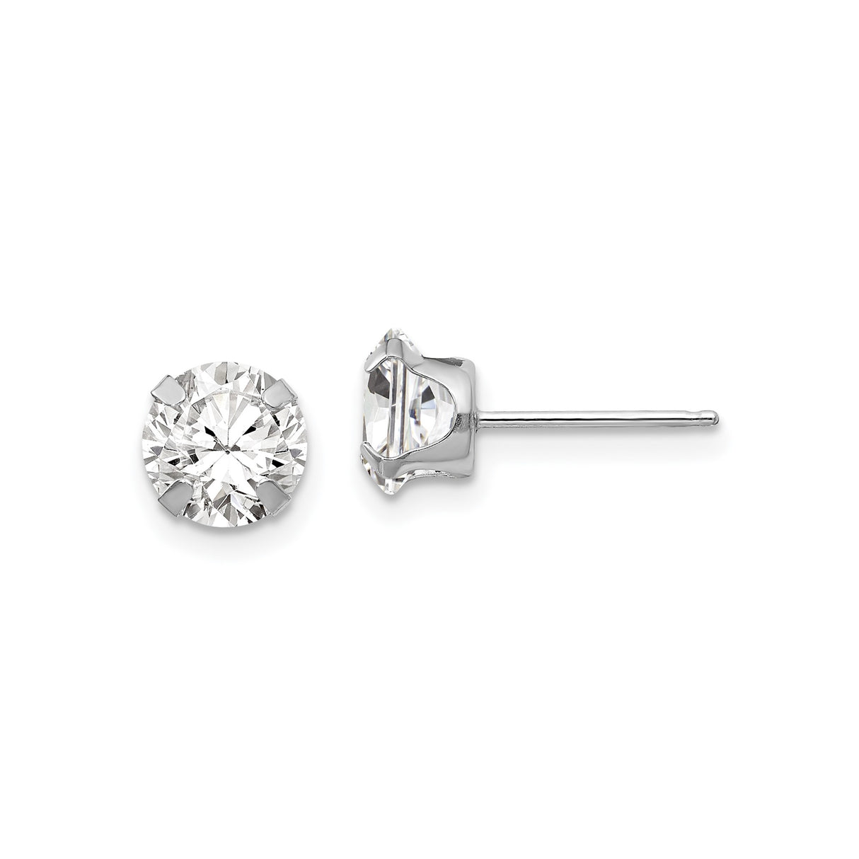 14k White Gold Stud Earrings with Cubic Zirconia, Solitaire Four Prong Setting, Minimalist Style