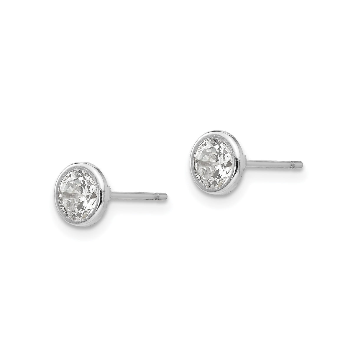 14k White Gold Stud Earrings with Cubic Zirconia, Bezel Set Minimalist Design