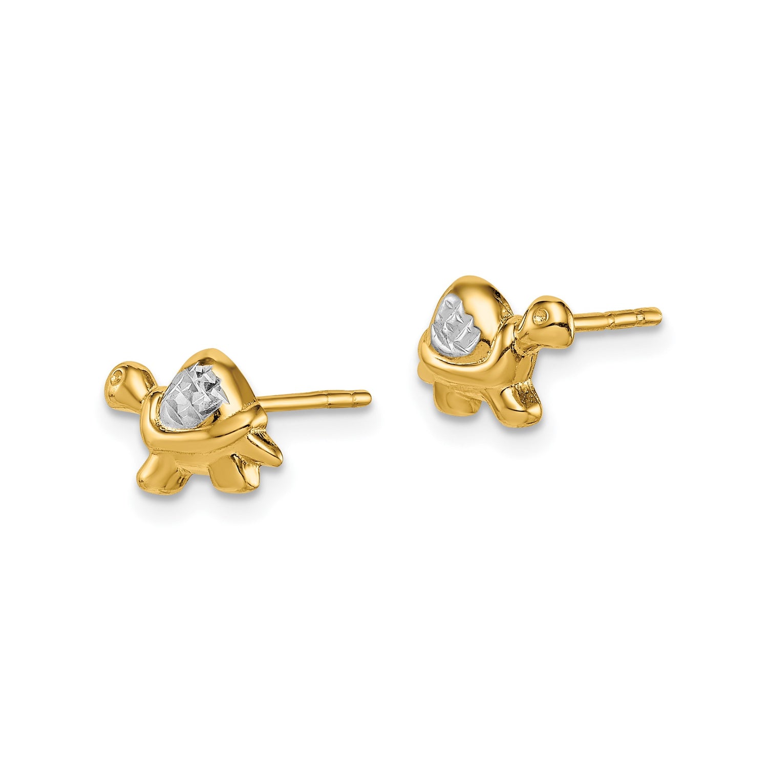 14k Yellow Gold Turtle Stud Earrings with Two-Tone Animal Design for Women