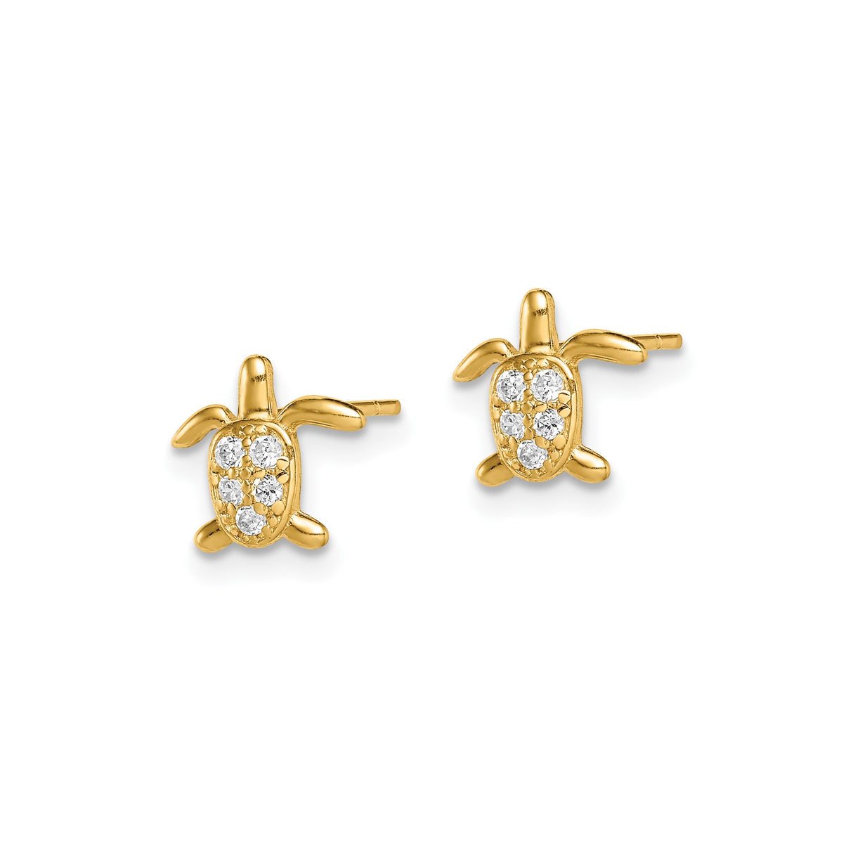 14k Yellow Gold Sea Turtle Stud Earrings with Diamond Accents, Ocean Inspired Jewelry for Women