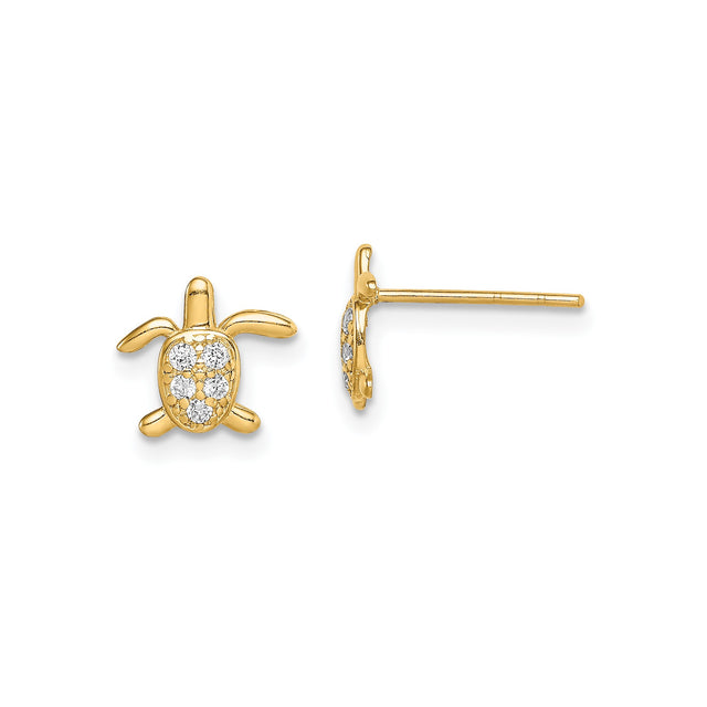 14k Yellow Gold Sea Turtle Stud Earrings with Diamond Accents, Ocean Inspired Jewelry for Women