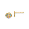 14k Yellow Gold Scallop Seashell Stud Earrings with Blue and Pink Gemstones, Nautical Design
