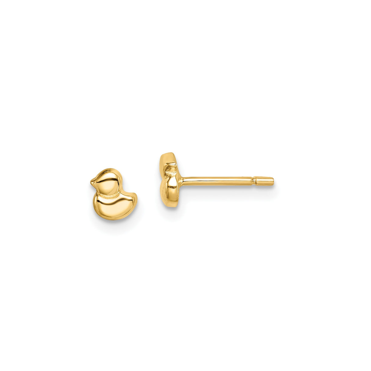 14k Yellow Gold Duck Stud Earrings, Polished Minimalist Animal Design for Women