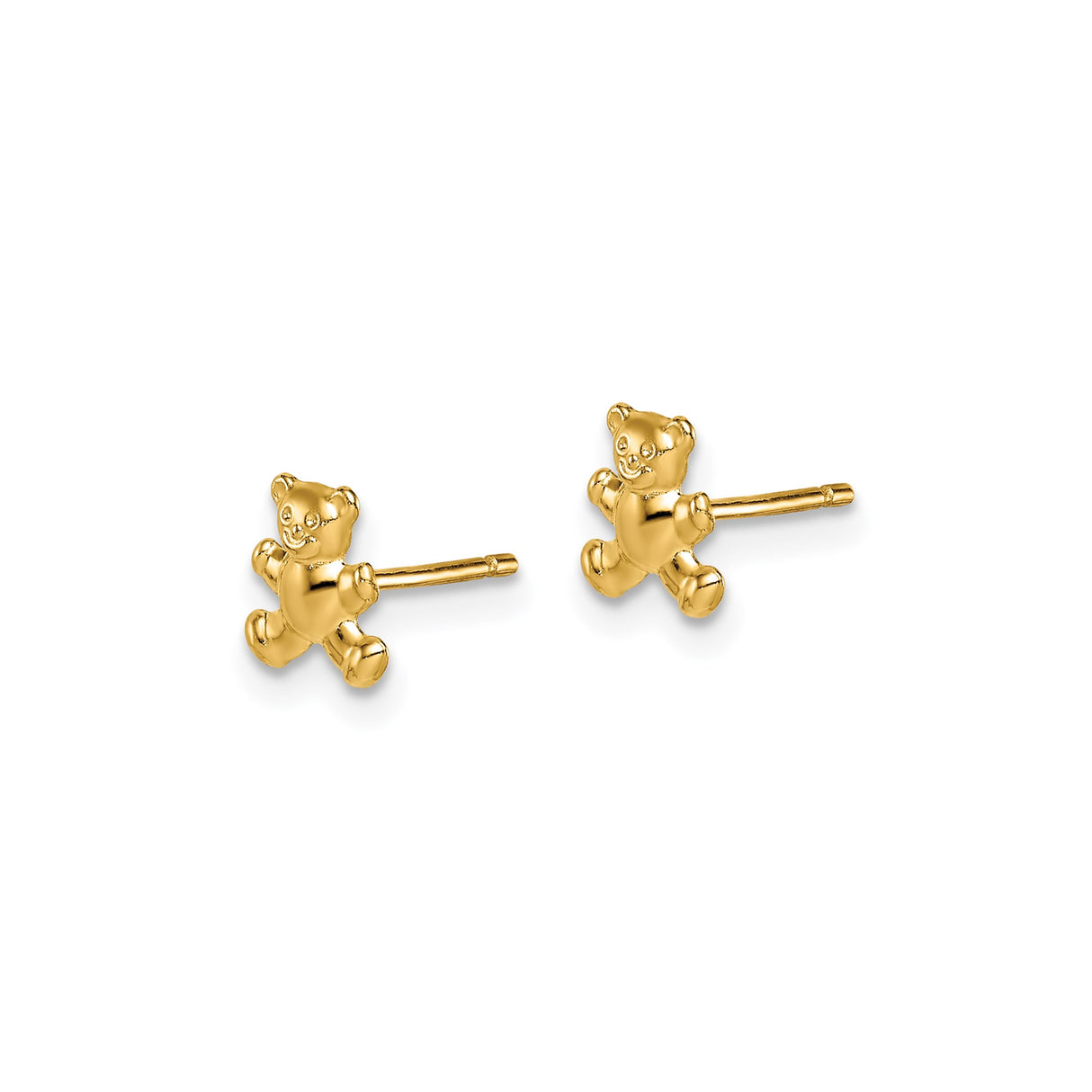 14k Yellow Gold Teddy Bear Stud Earrings, Playful Design for Girls and Toddlers
