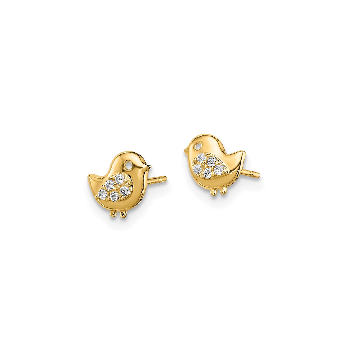 14k Yellow Gold Bird Stud Earrings with Diamond Accents, Wing Design, Nature Inspired
