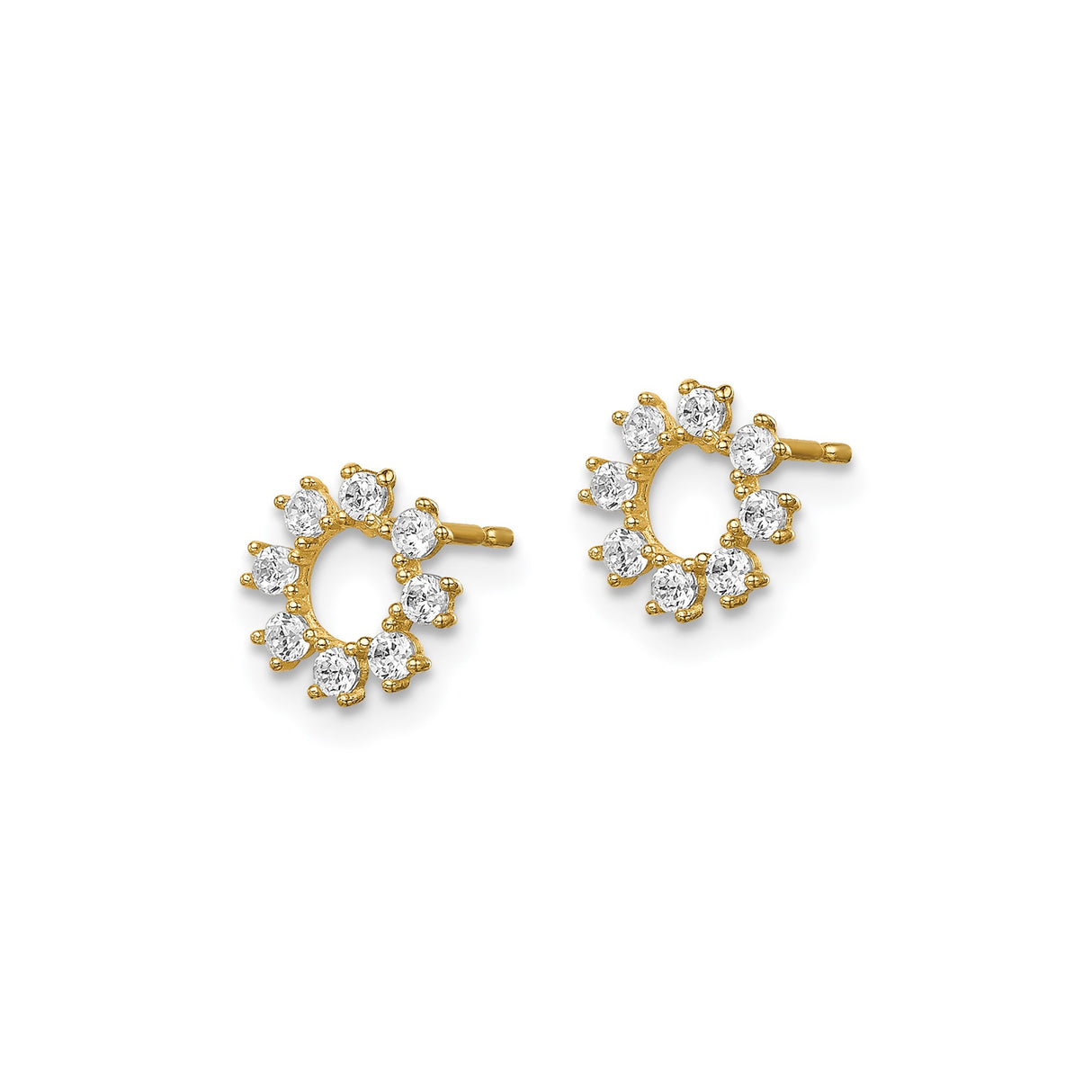 14k Yellow Gold Stud Earrings with Cubic Zirconia, Open Circle Floral Design