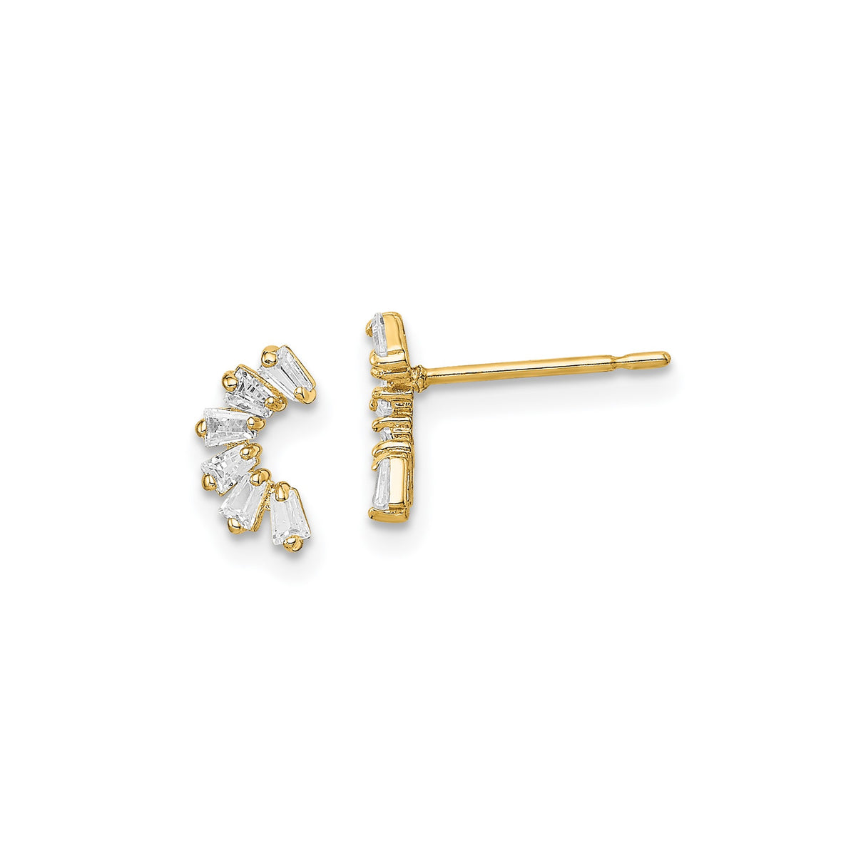 14k Yellow Gold Stud Earrings with Cubic Zirconia, Semi-Circle Design, Modern Minimalist Style