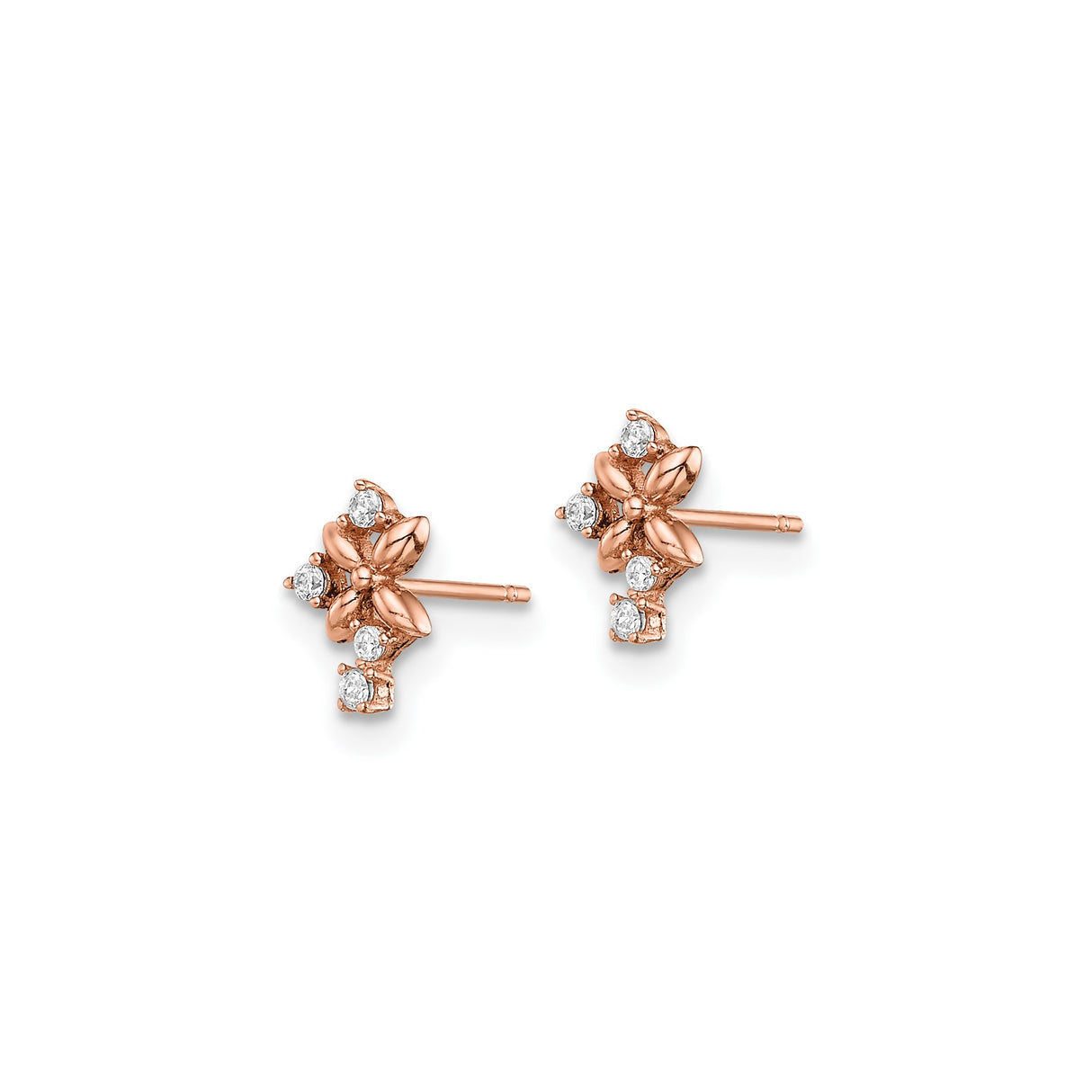 14k Rose Gold Stud Earrings with Cubic Zirconia, Floral Marquise Petal Design