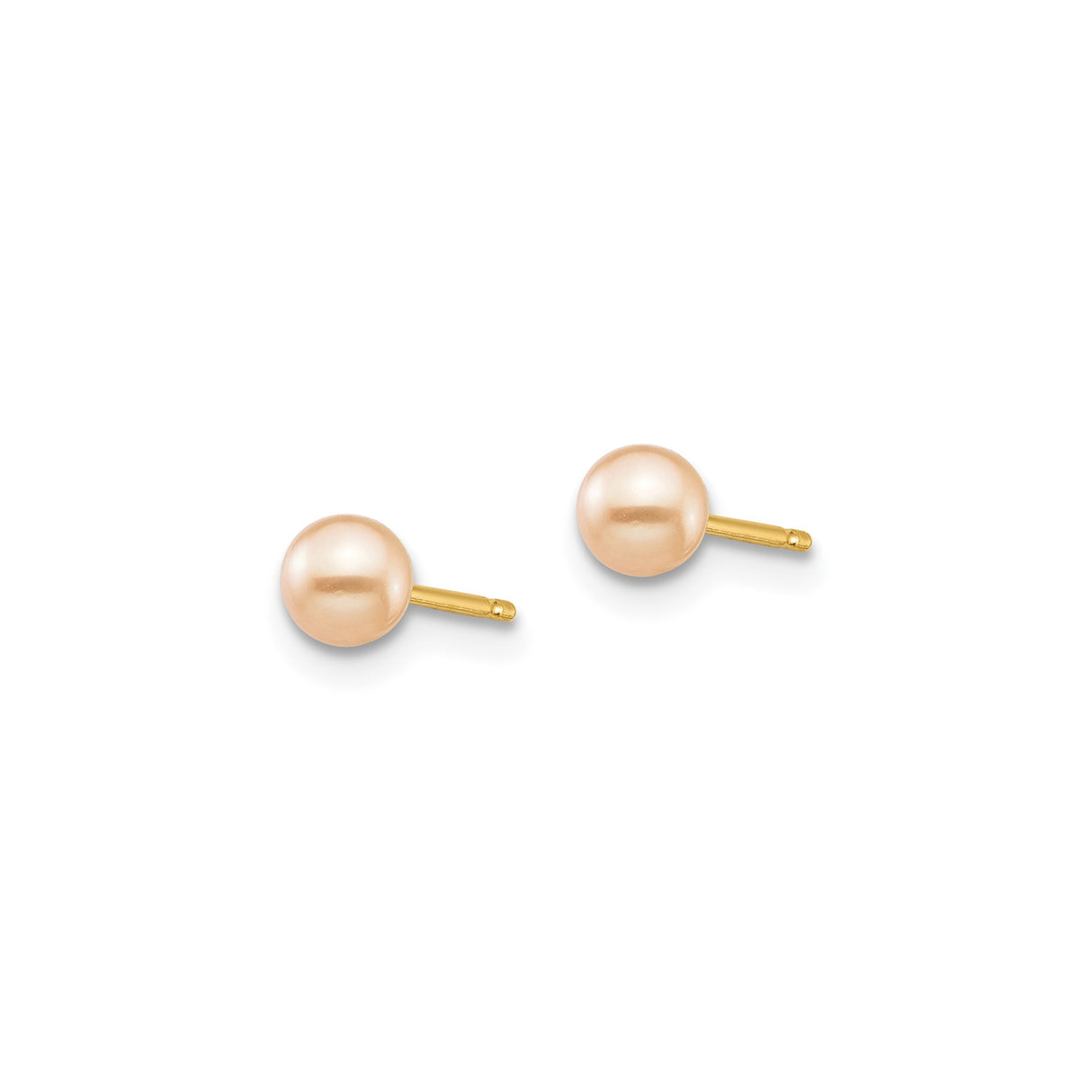 14k Yellow Gold Stud Earrings with Round Pink Cultured Pearls, Minimalist Design for Women