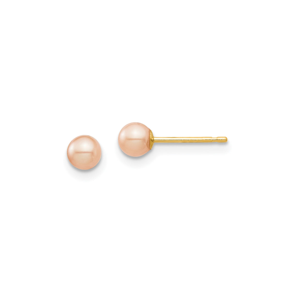 14k Yellow Gold Stud Earrings with Round Pink Cultured Pearls, Minimalist Design for Women